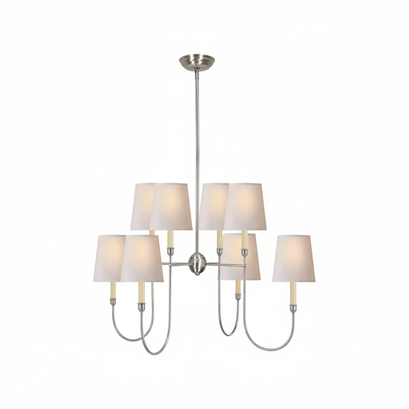 Rod Iron Chandelier with Fabric Shade – Traditional Pendant Lamp