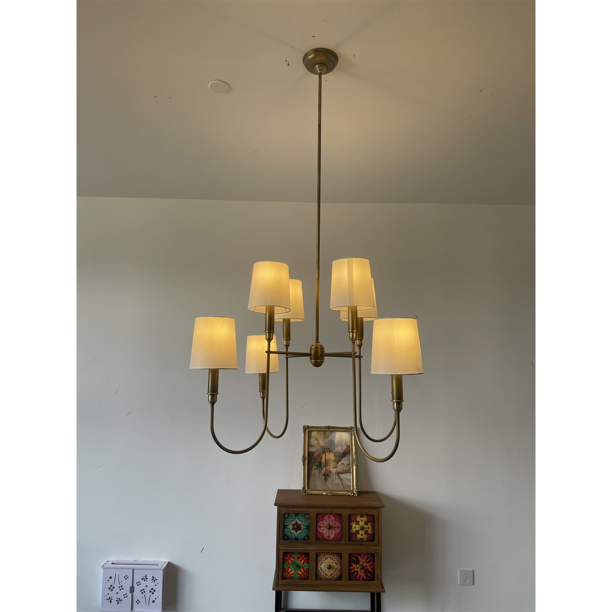 Rod Iron Chandelier with Fabric Shade – Traditional Pendant Lamp