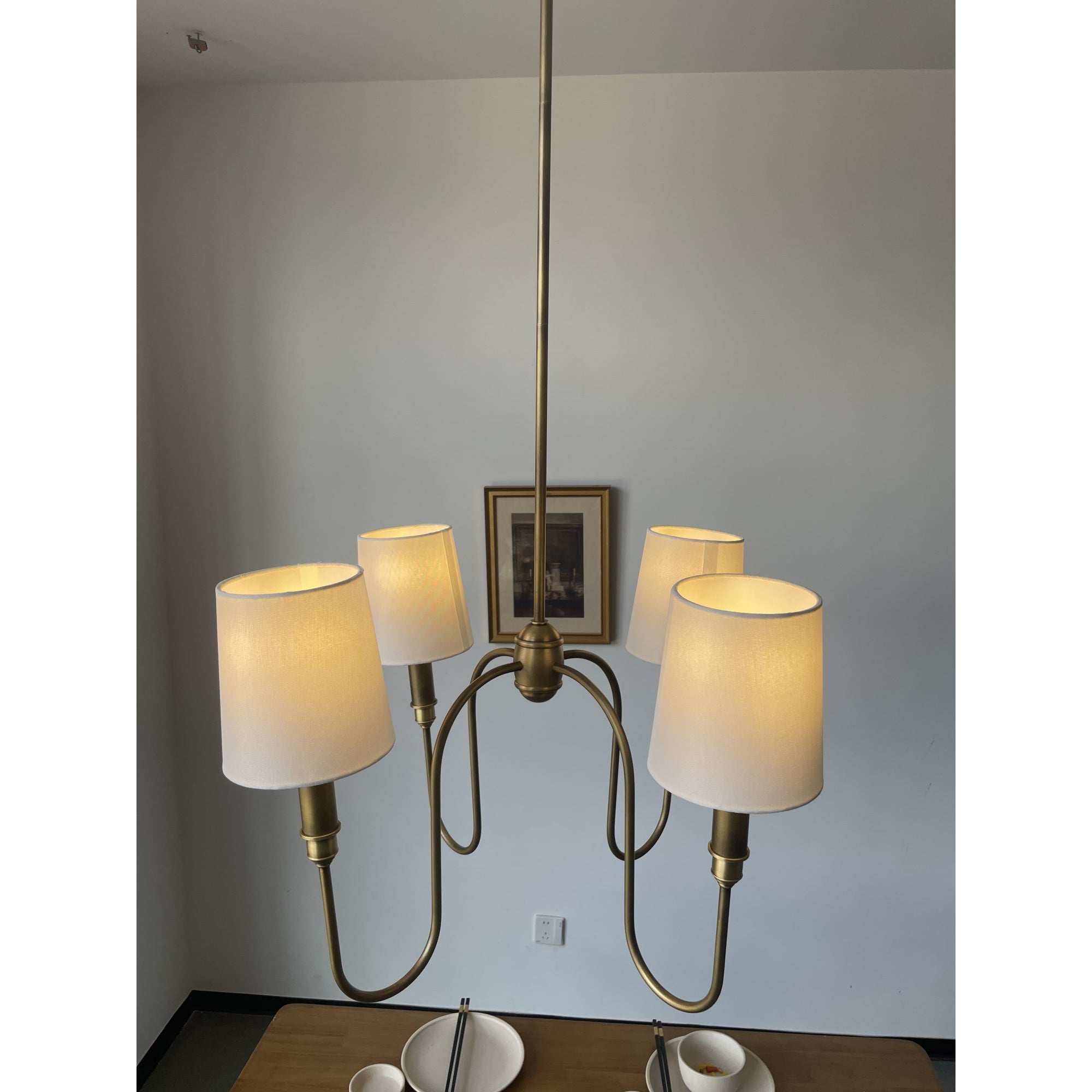 Rod Iron Chandelier with Fabric Shade – Traditional Pendant Lamp