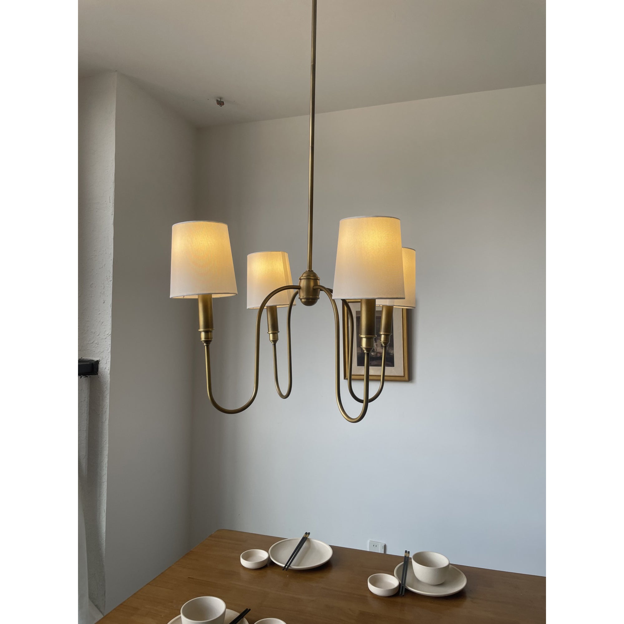 Rod Iron Chandelier with Fabric Shade – Traditional Pendant Lamp