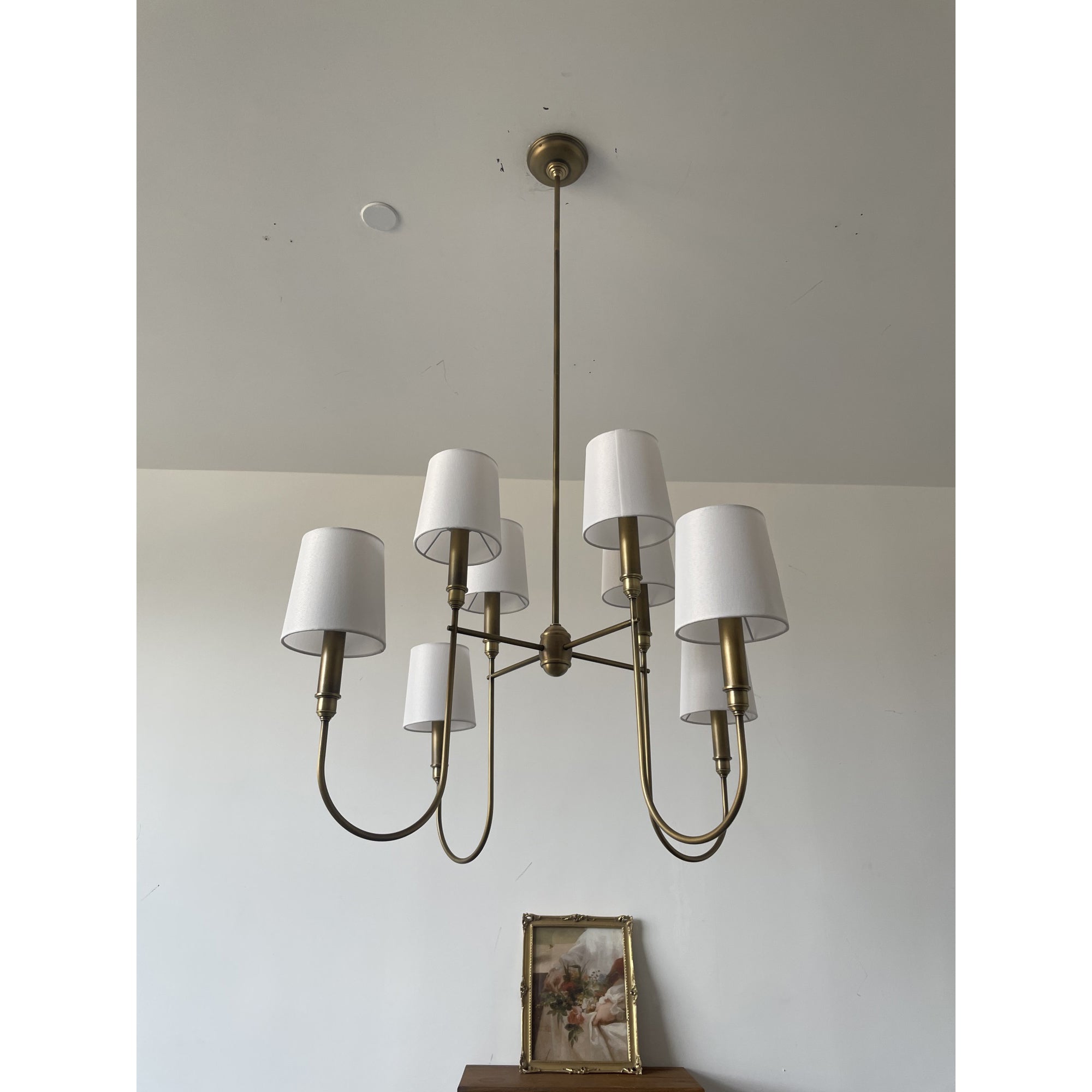 Rod Iron Chandelier with Fabric Shade – Traditional Pendant Lamp