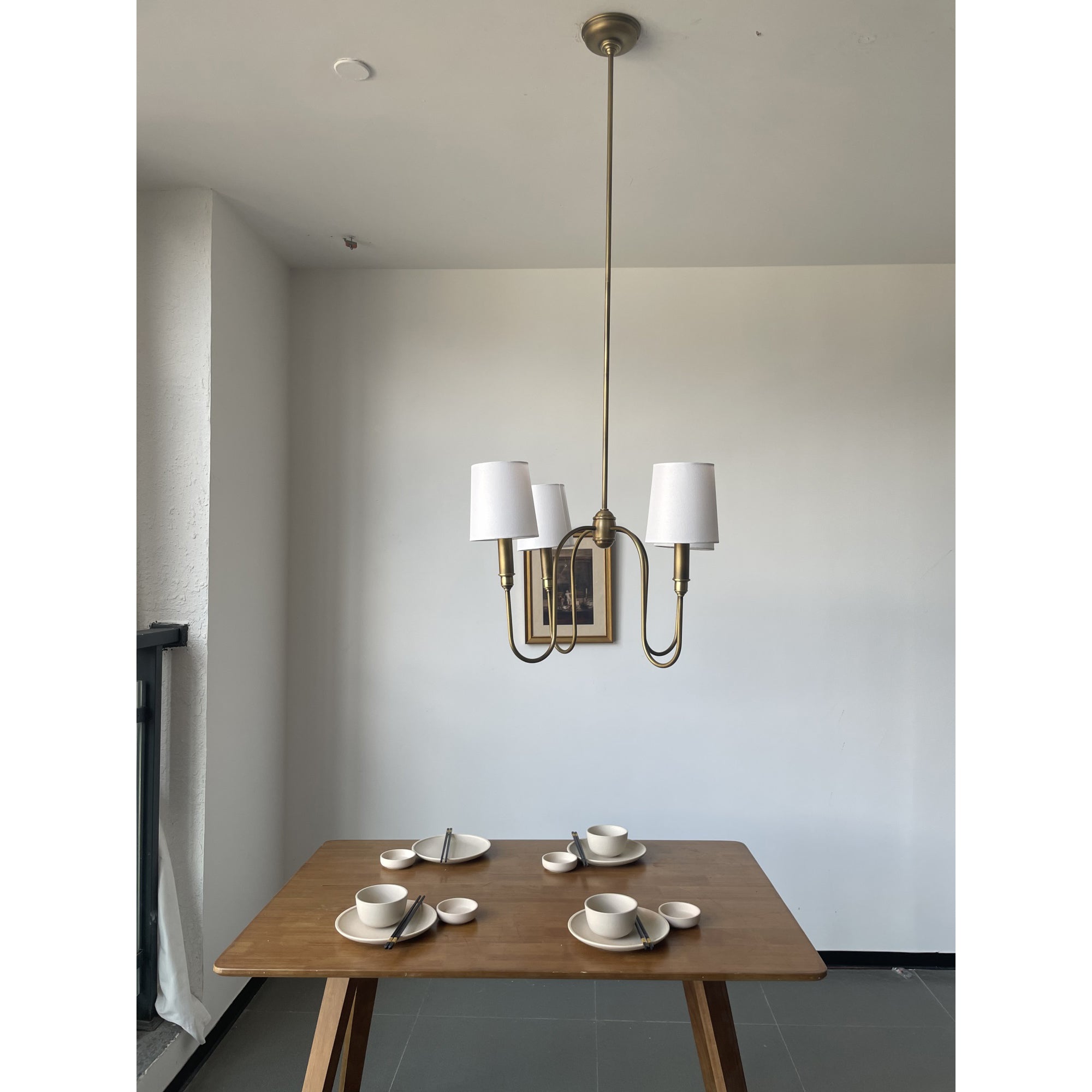 Rod Iron Chandelier with Fabric Shade – Traditional Pendant Lamp