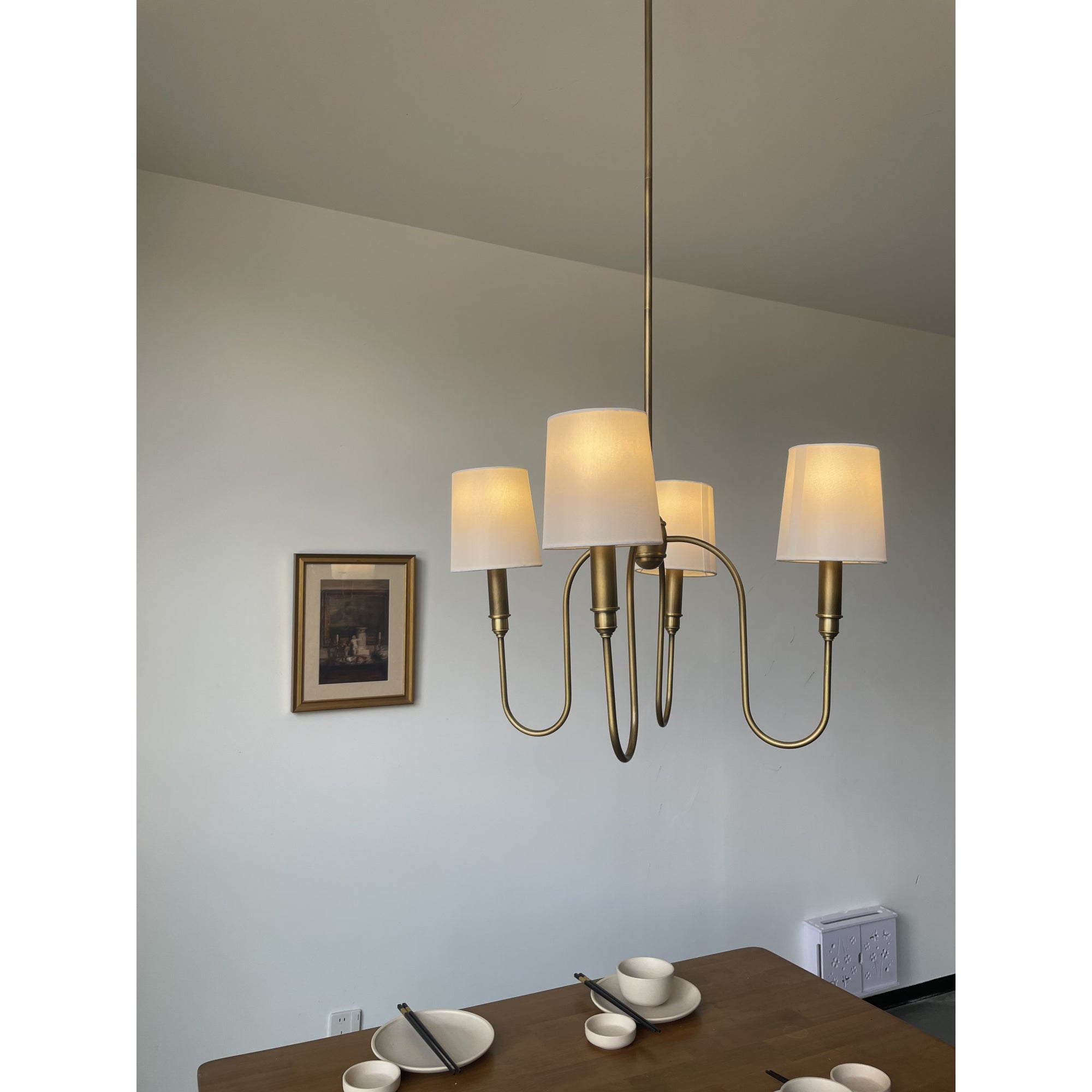 Rod Iron Chandelier with Fabric Shade – Traditional Pendant Lamp