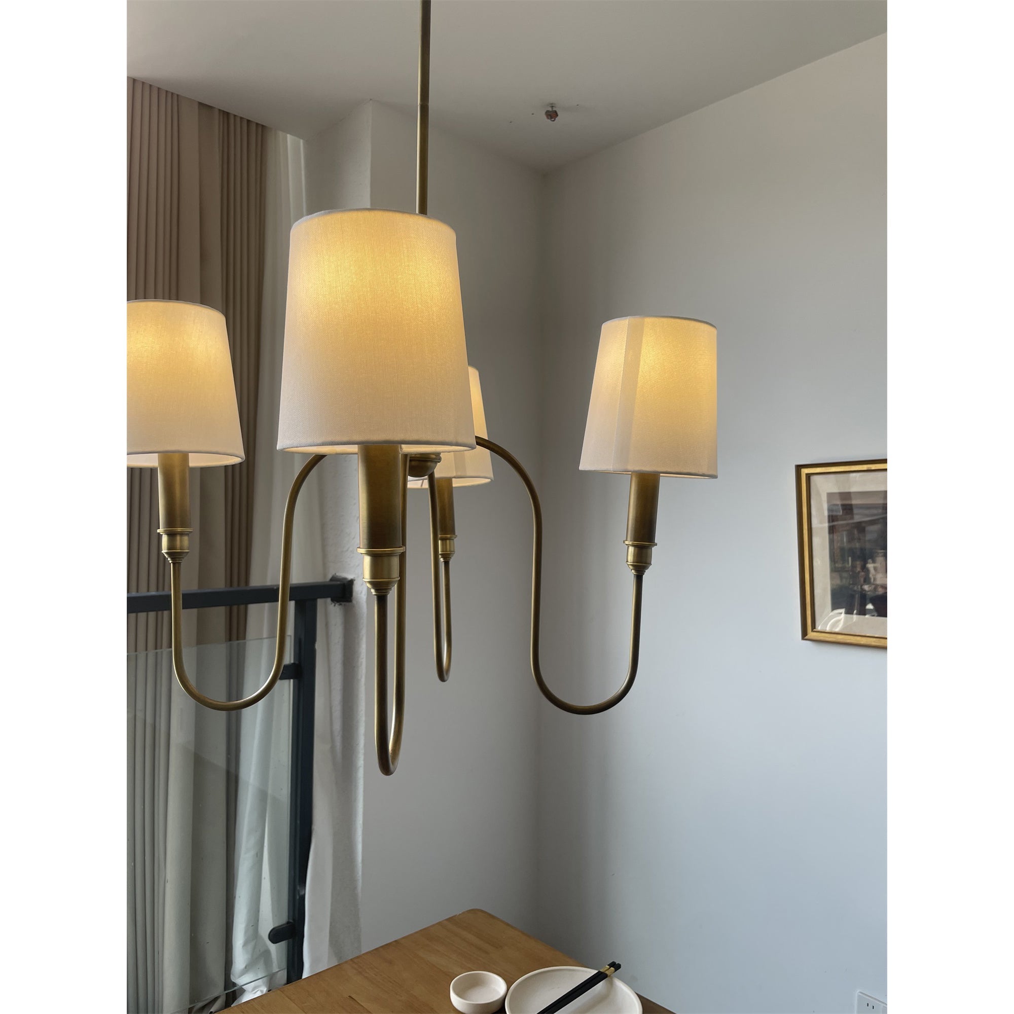 Rod Iron Chandelier with Fabric Shade – Traditional Pendant Lamp