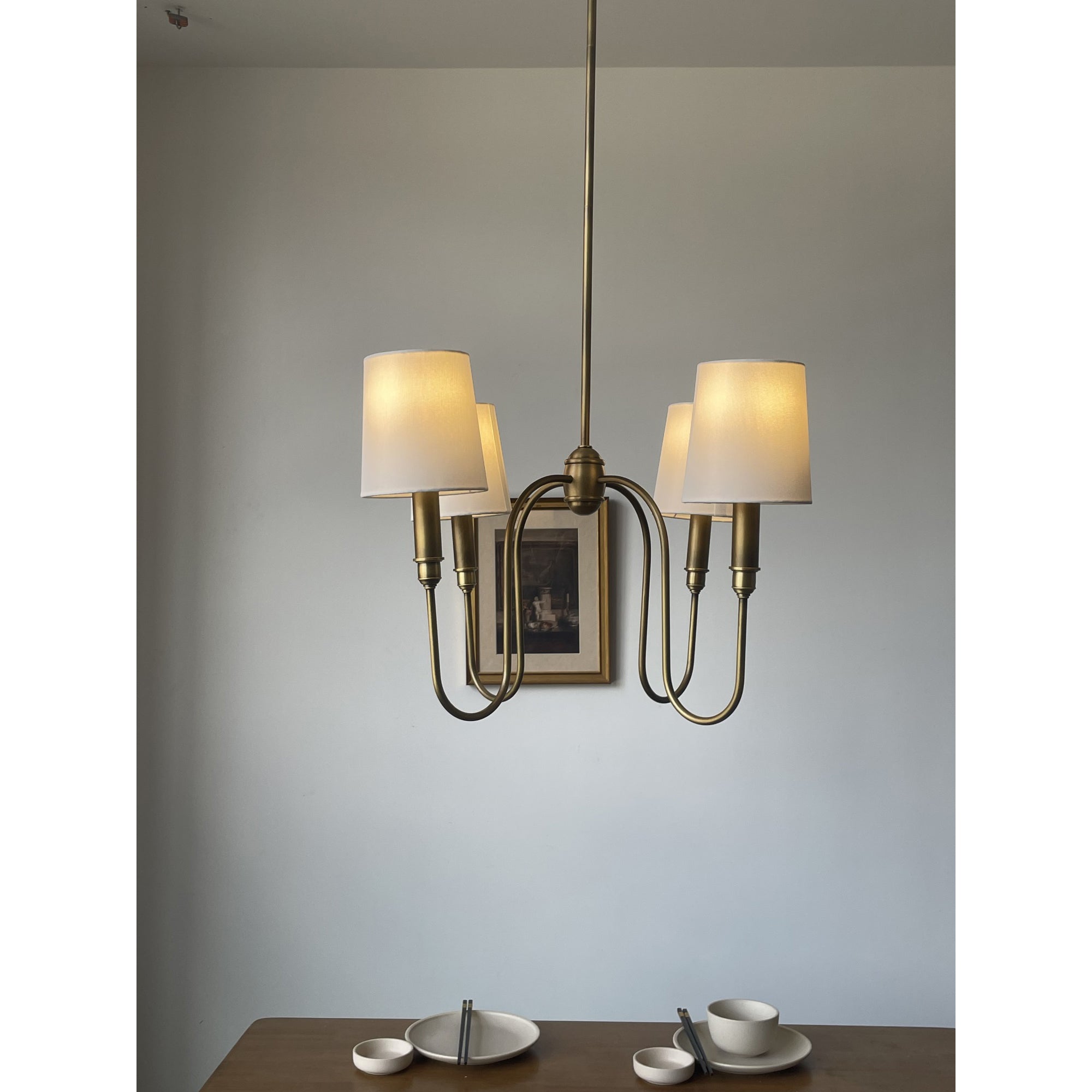 Rod Iron Chandelier with Fabric Shade – Traditional Pendant Lamp