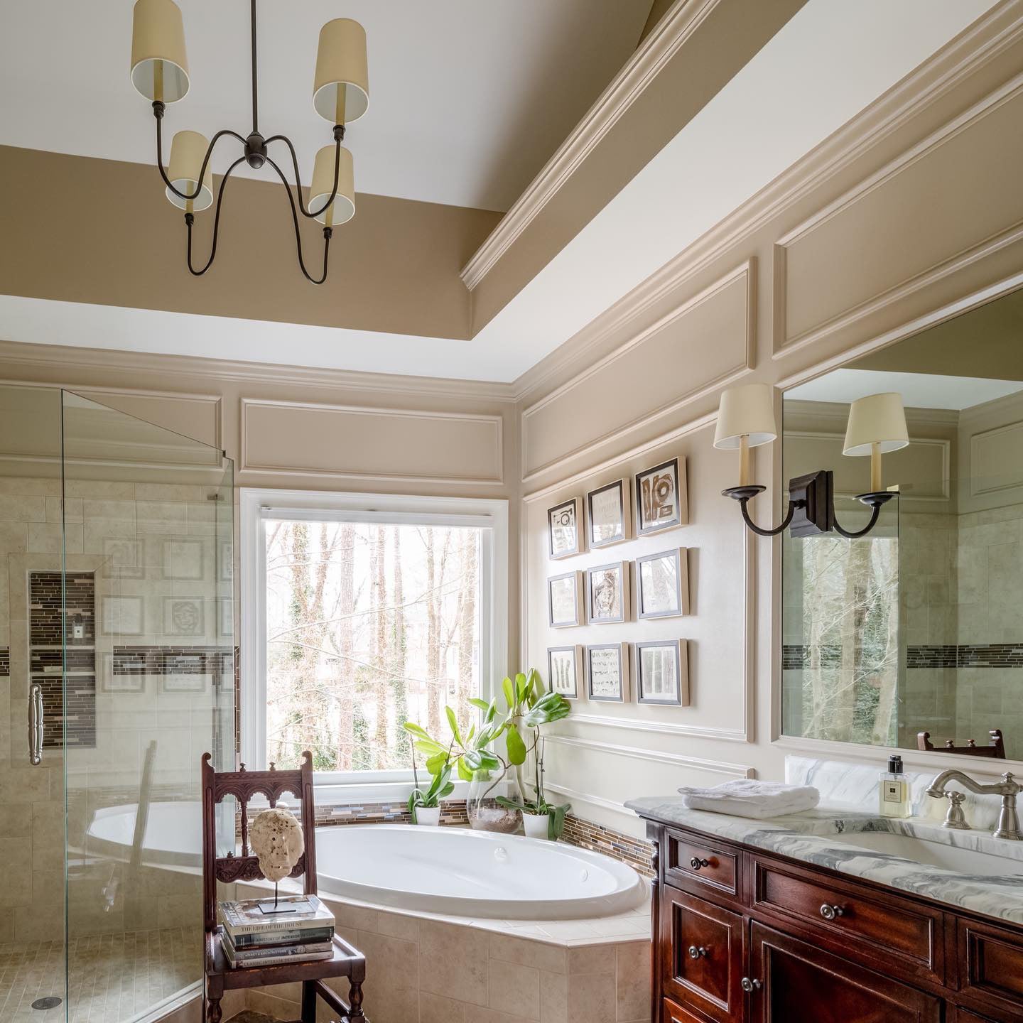 Rod Iron Chandelier with Fabric Shade – Traditional Pendant Lamp