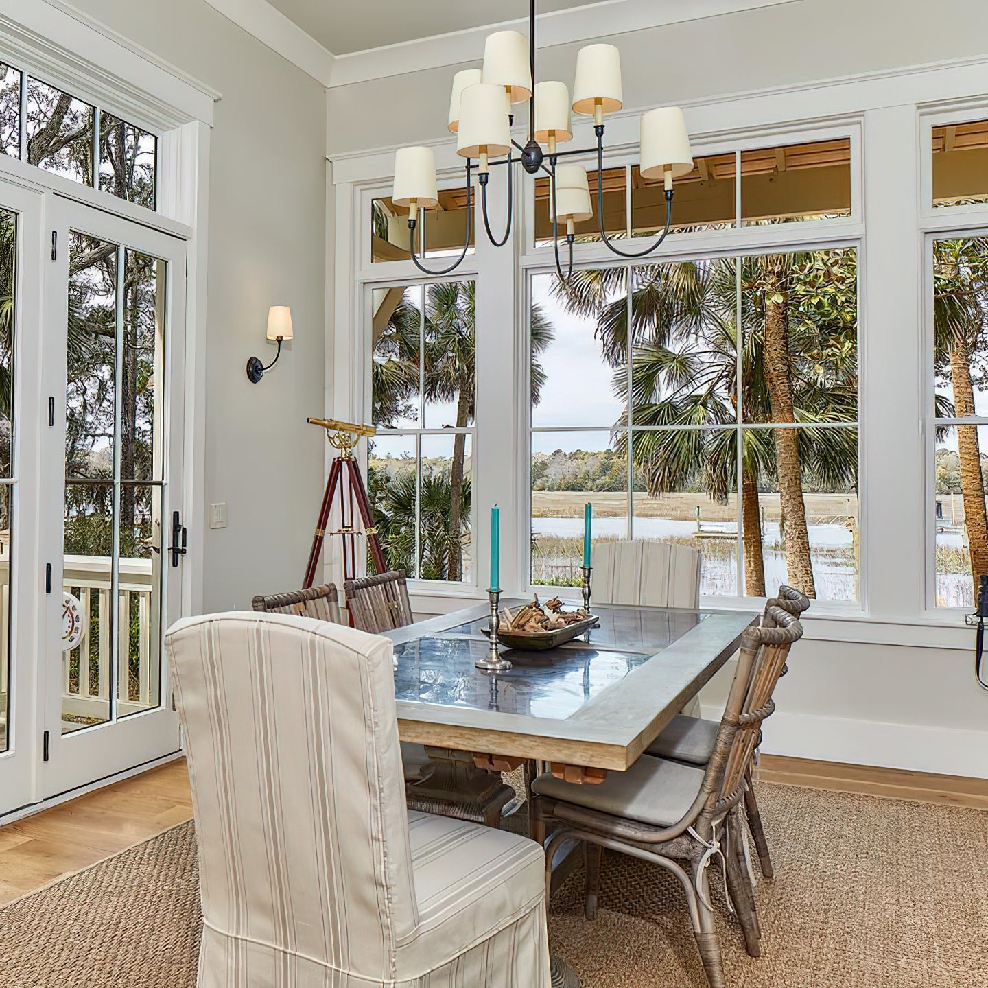 Rod Iron Chandelier with Fabric Shade – Traditional Pendant Lamp