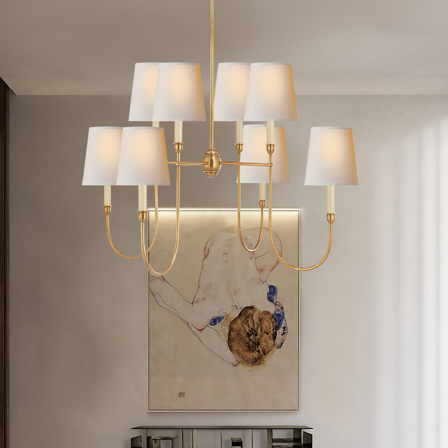 Rod Iron Chandelier with Fabric Shade – Traditional Pendant Lamp