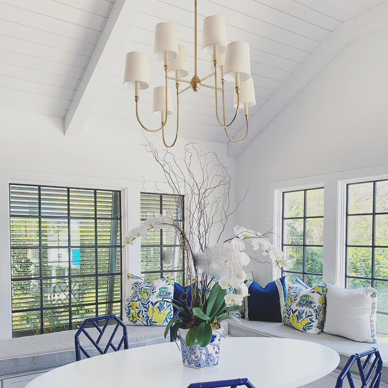 Rod Iron Chandelier with Fabric Shade – Traditional Pendant Lamp