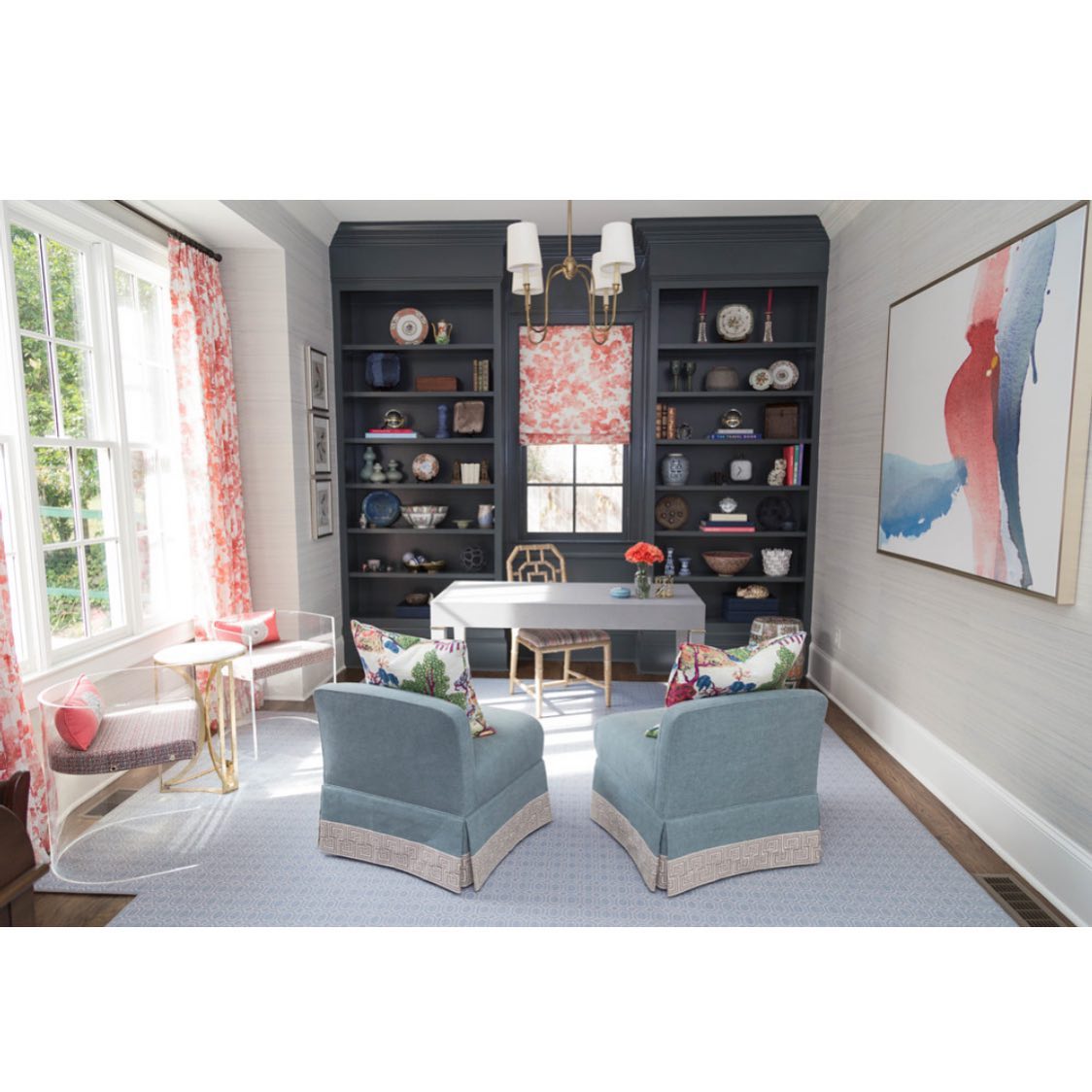 Rod Iron Chandelier with Fabric Shade – Traditional Pendant Lamp