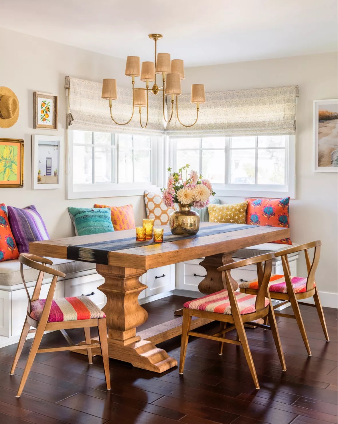 Rod Iron Chandelier with Fabric Shade – Traditional Pendant Lamp