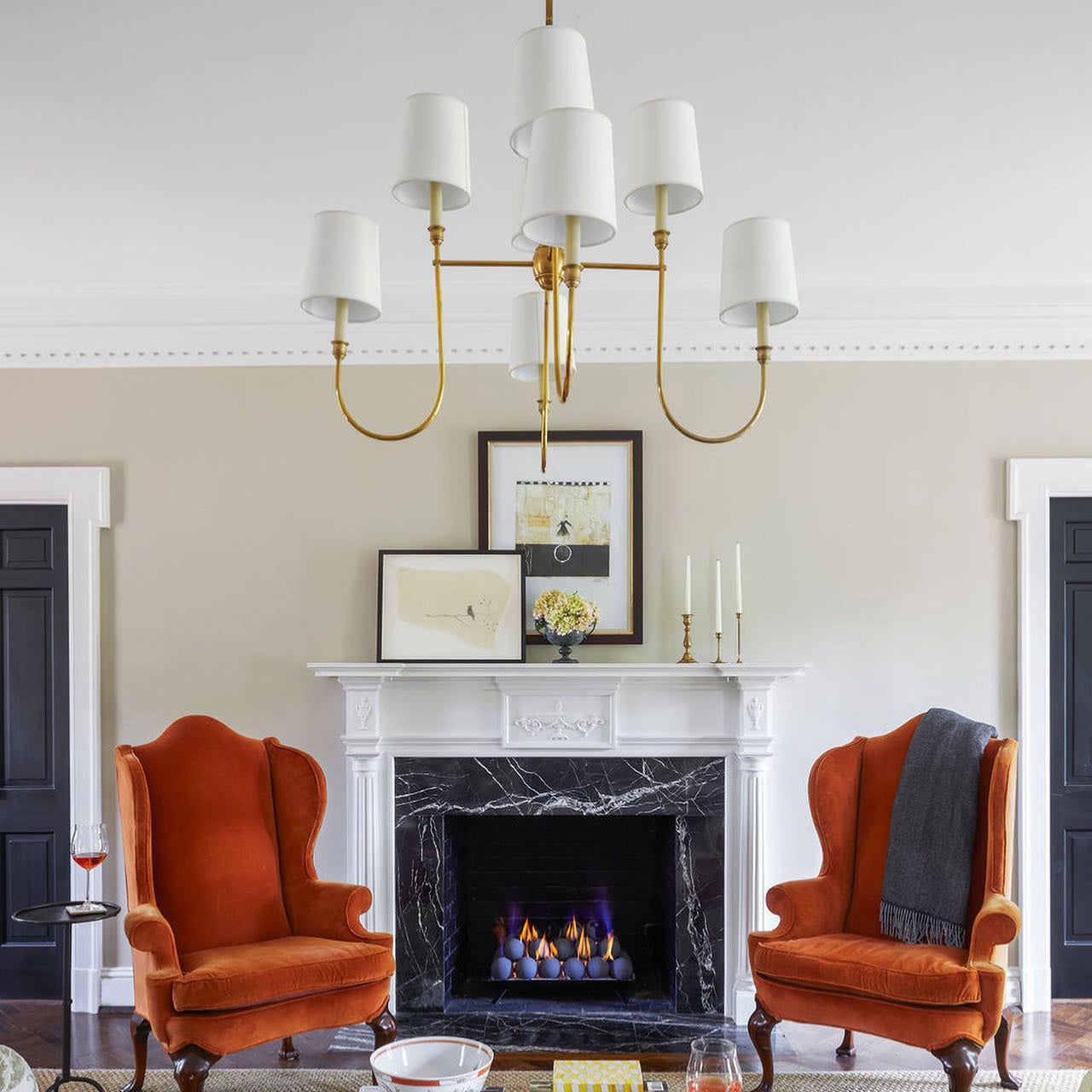 Rod Iron Chandelier with Fabric Shade – Traditional Pendant Lamp