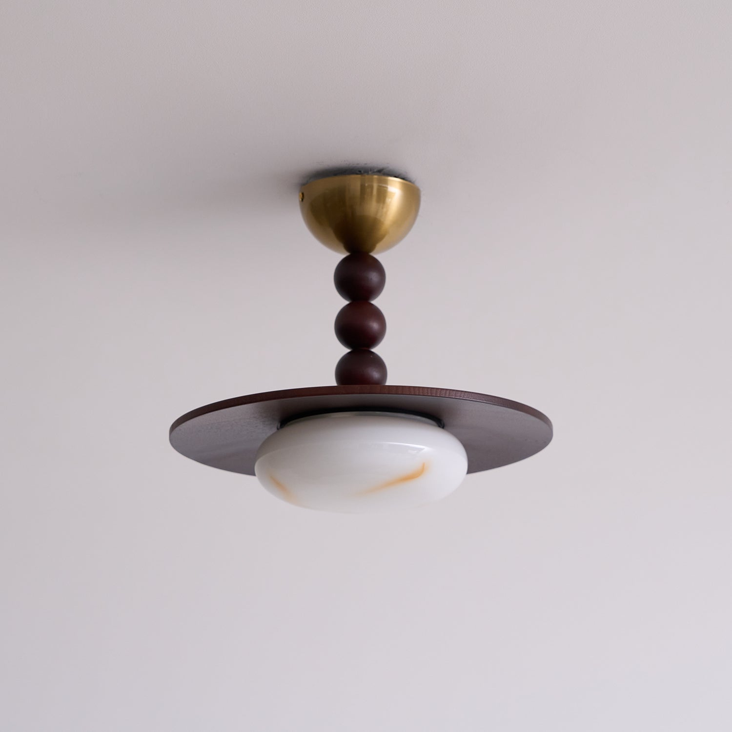Metal and Wood Ceiling Lamp with Alabaster-Style Diffuser