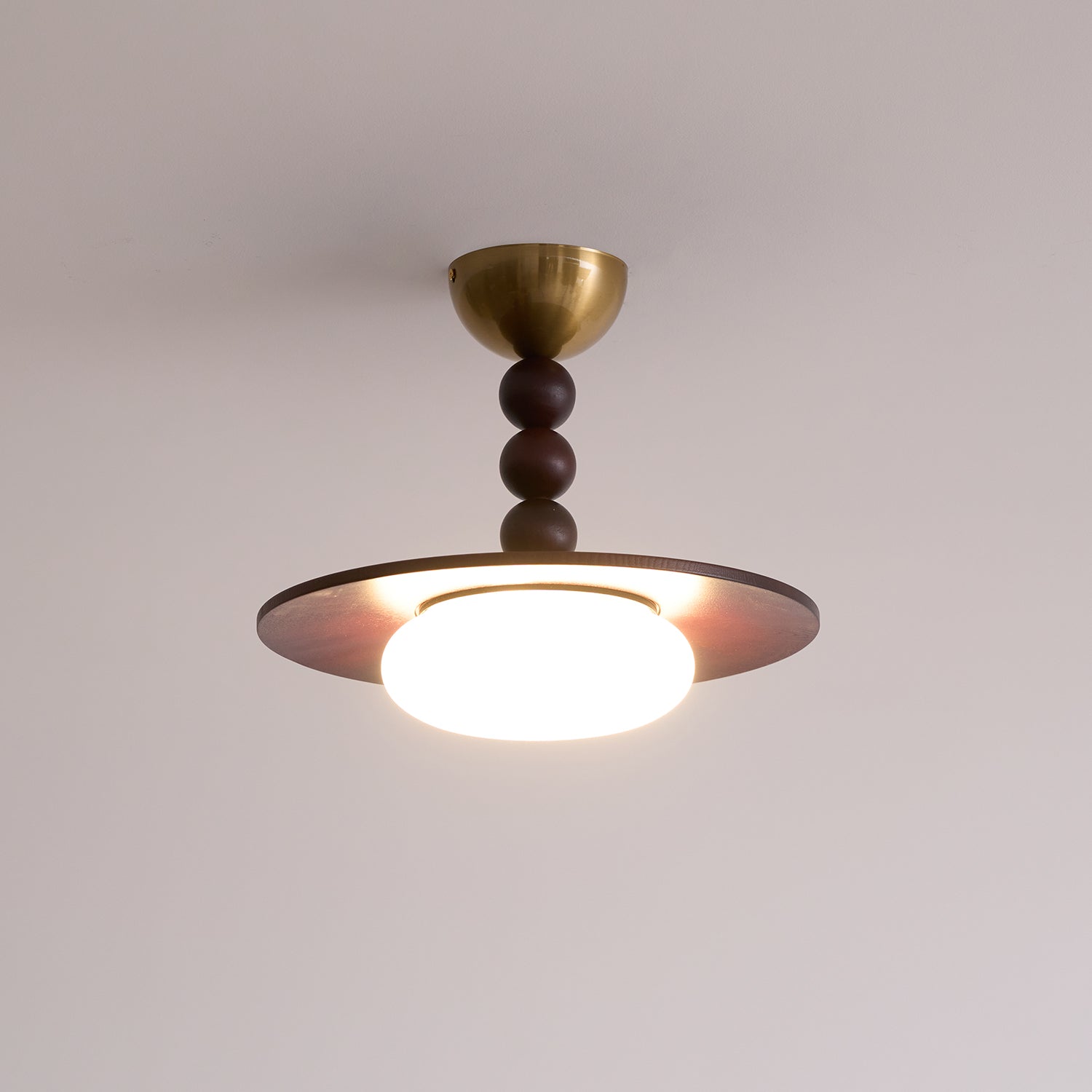 Metal and Wood Ceiling Lamp with Alabaster-Style Diffuser