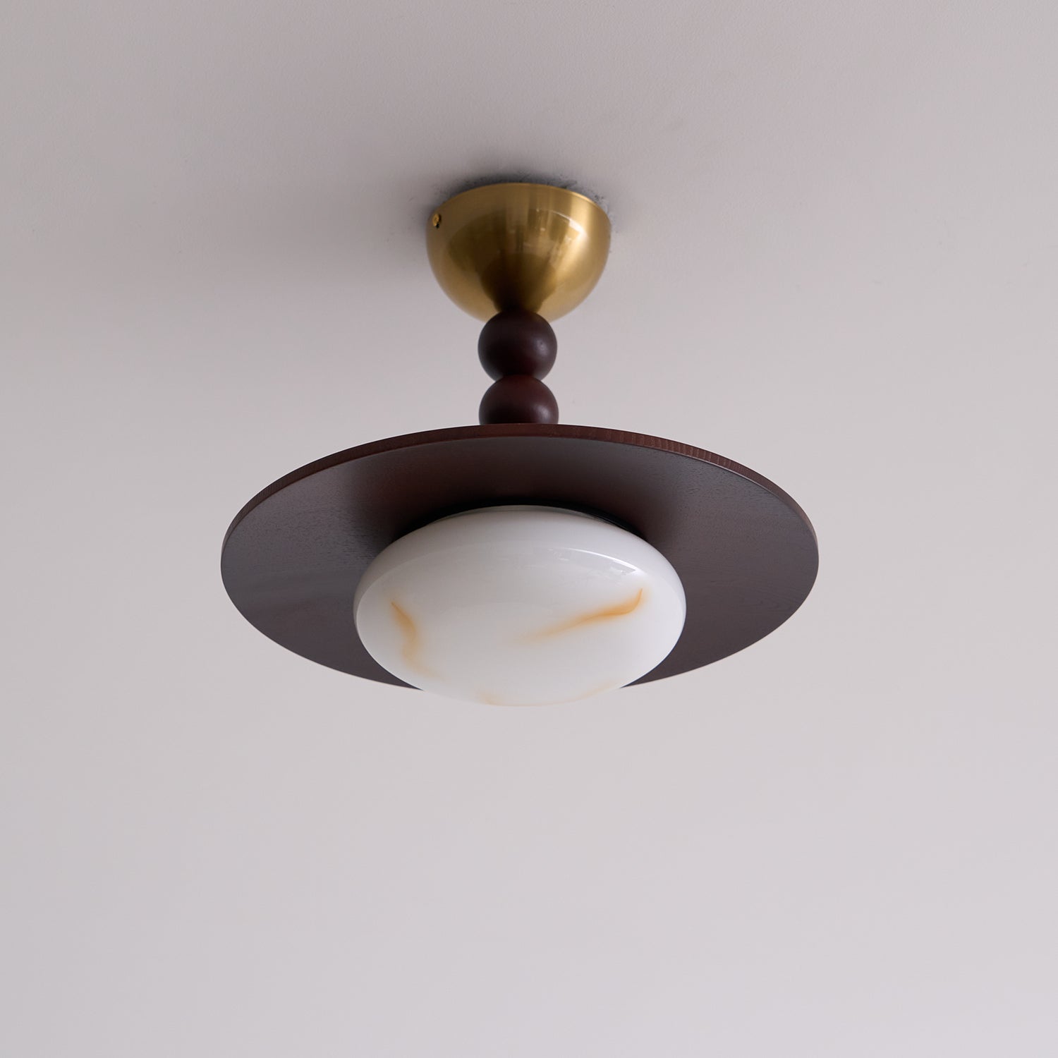 Metal and Wood Ceiling Lamp with Alabaster-Style Diffuser