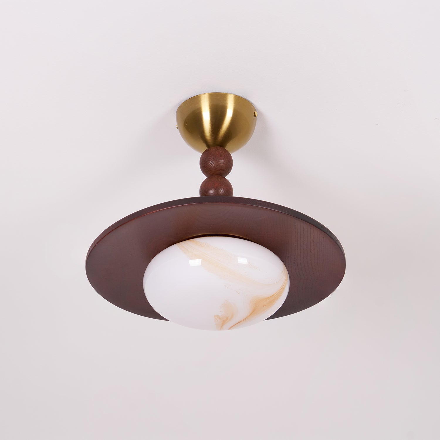 Metal and Wood Ceiling Lamp with Alabaster-Style Diffuser