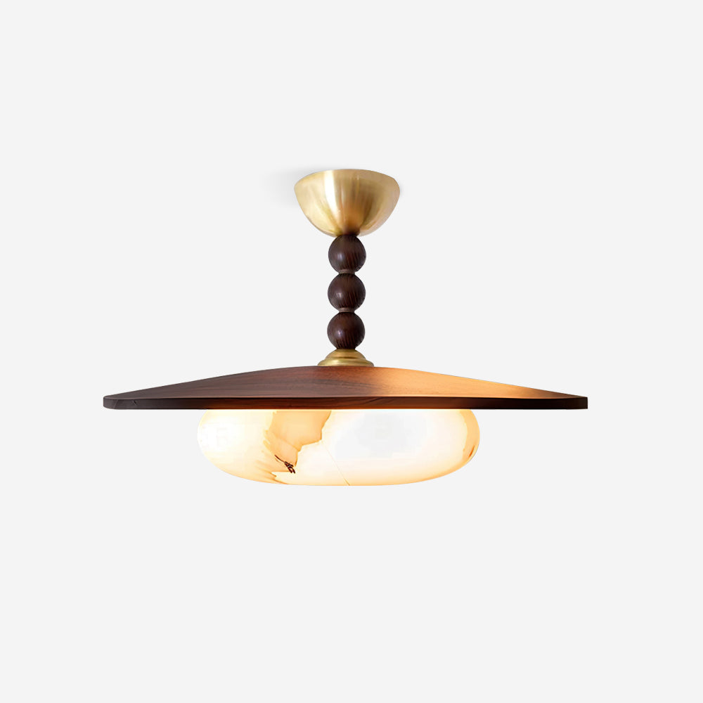 Metal and Wood Ceiling Lamp with Alabaster-Style Diffuser