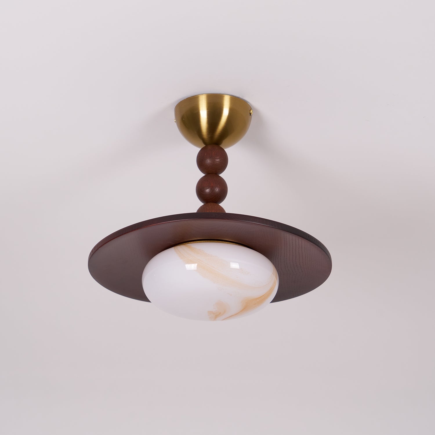 Metal and Wood Ceiling Lamp with Alabaster-Style Diffuser