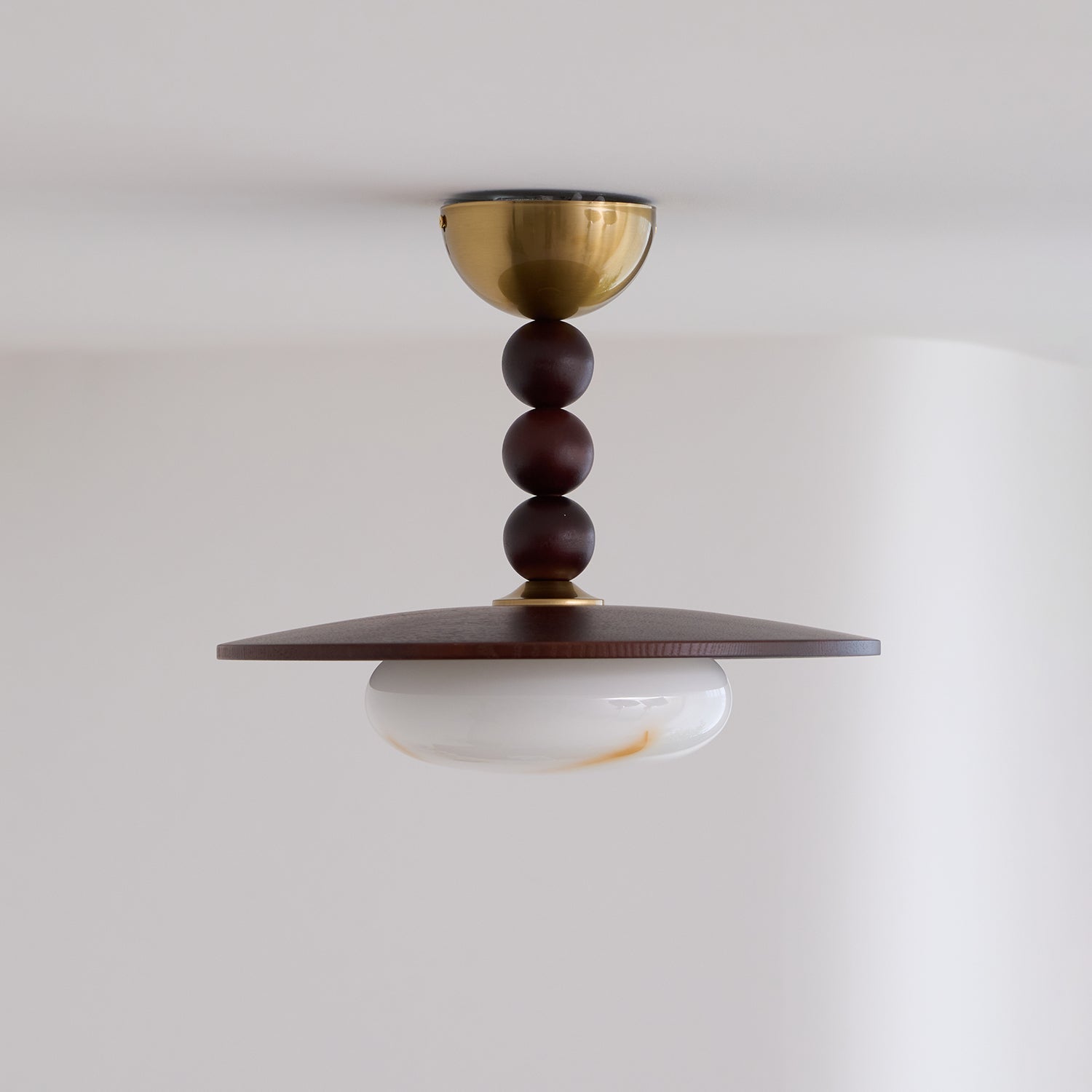 Metal and Wood Ceiling Lamp with Alabaster-Style Diffuser
