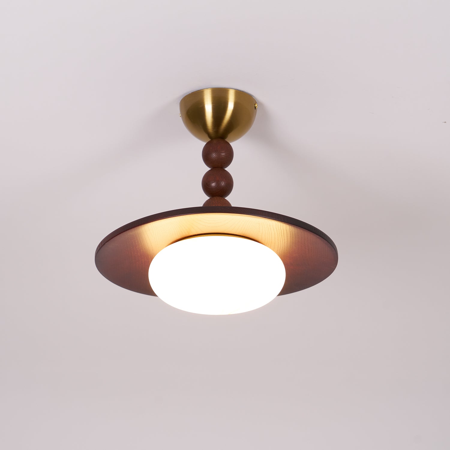 Metal and Wood Ceiling Lamp with Alabaster-Style Diffuser