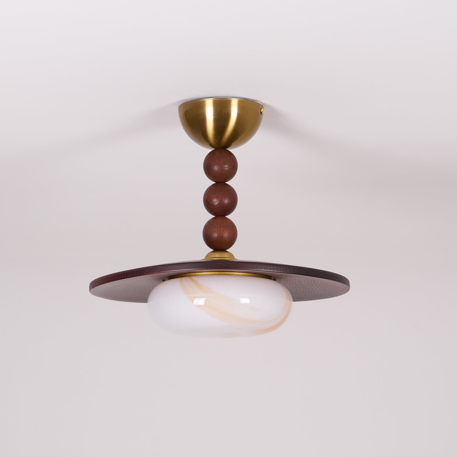 Metal and Wood Ceiling Lamp with Alabaster-Style Diffuser