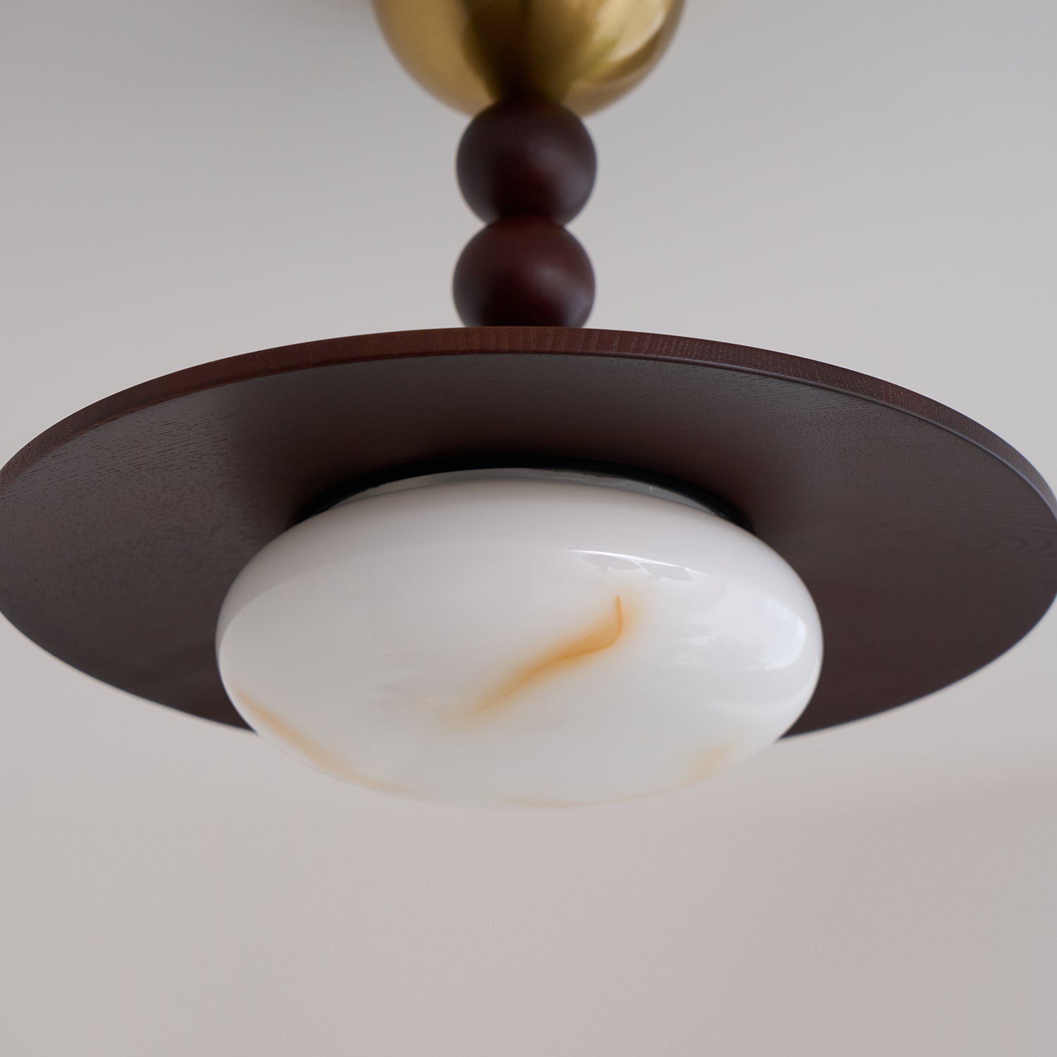 Metal and Wood Ceiling Lamp with Alabaster-Style Diffuser