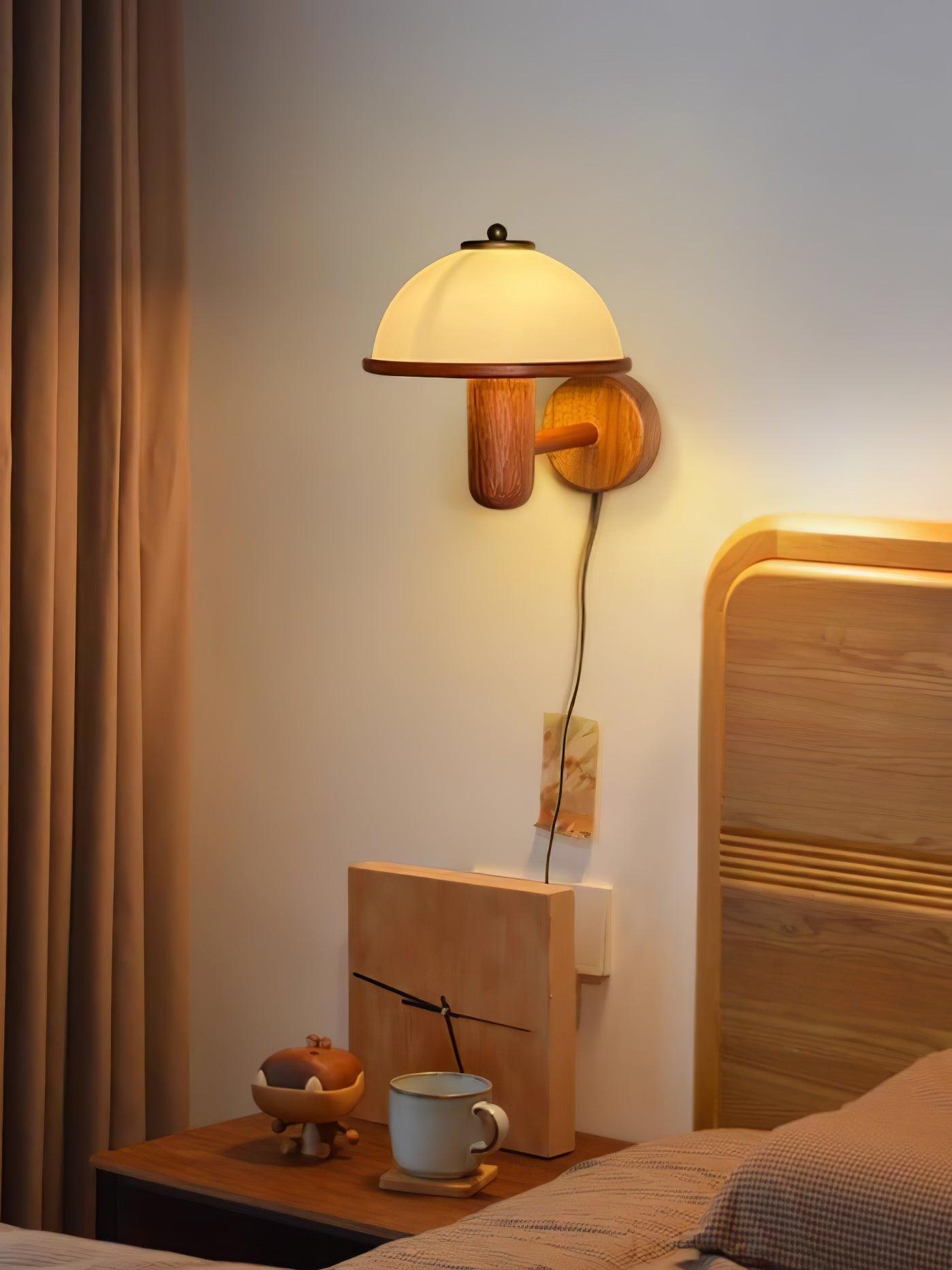 Wooden Wall Fixture with Mushroom Shape | Wall Sconce
