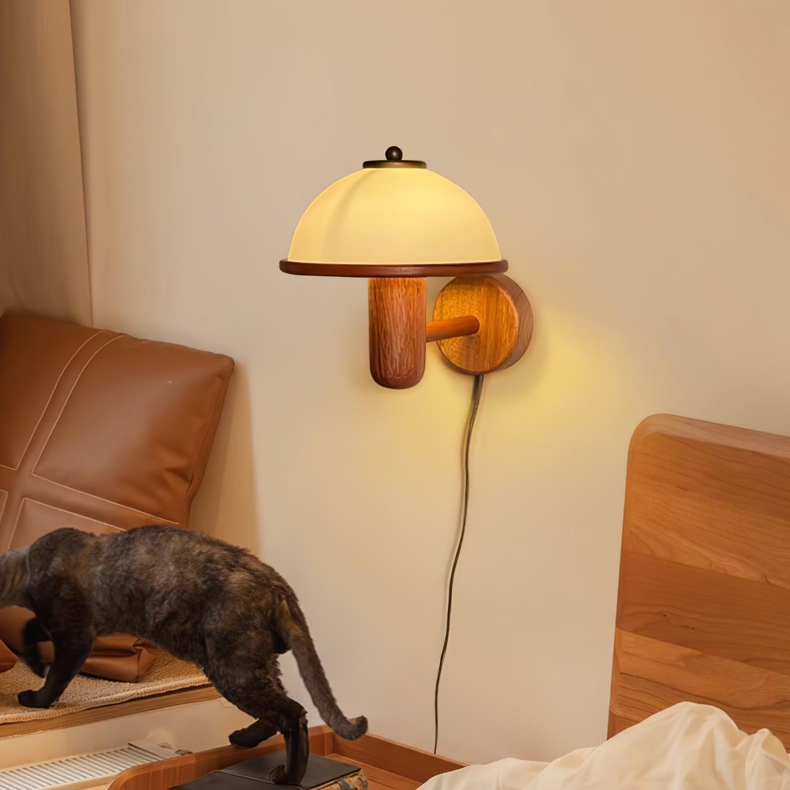 Wooden Mushroom Wall Lamp – Soft Diffuse LED Lighting