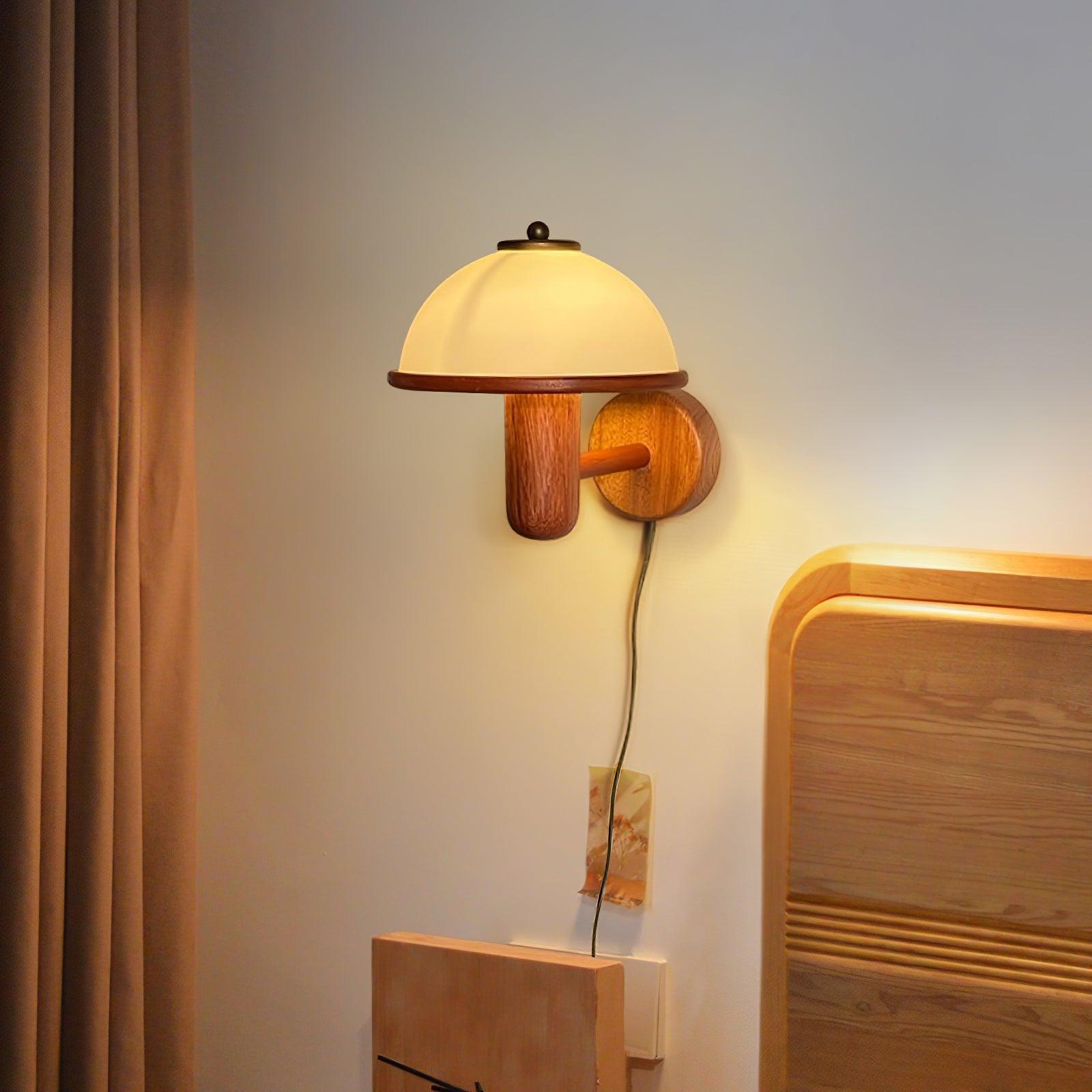 Wooden Mushroom Wall Lamp – Soft Diffuse LED Lighting