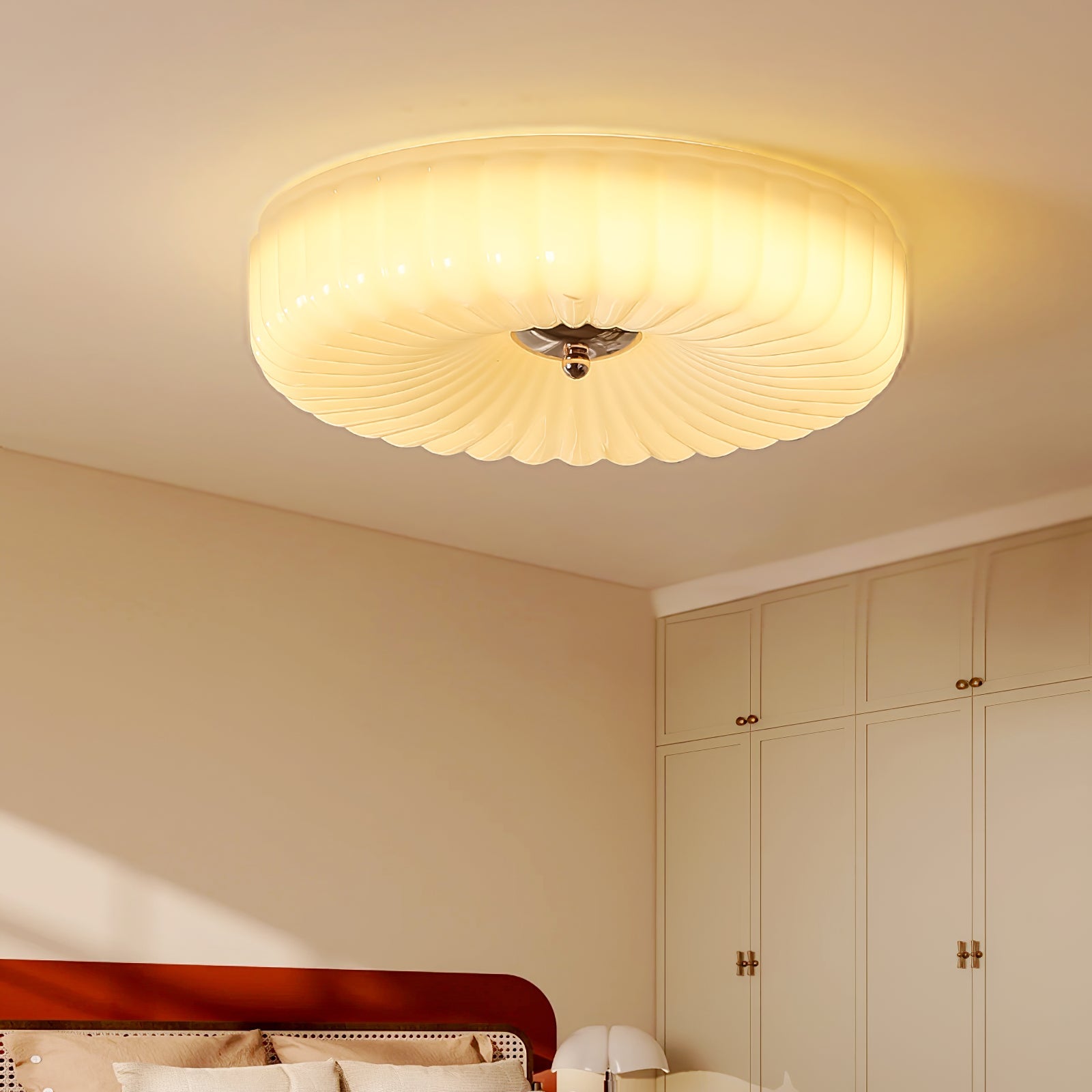 Wave-Shaped Glass Shade Ceiling Light - Chrome Accents Fixture