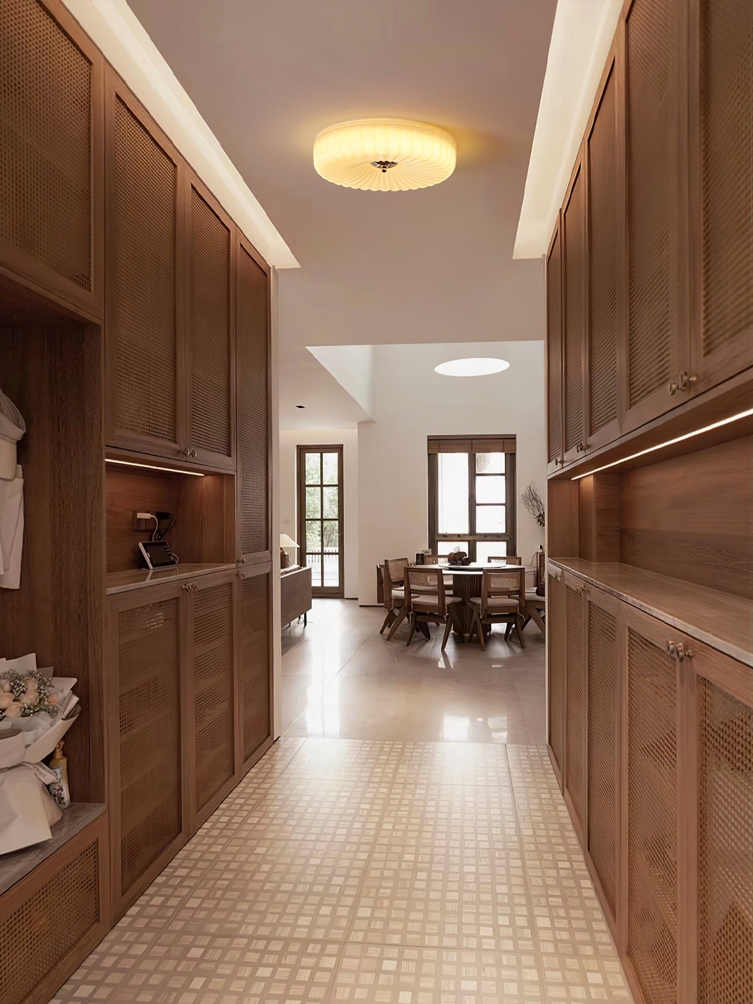 Wave-Shaped Glass Shade Ceiling Light - Chrome Accents Fixture