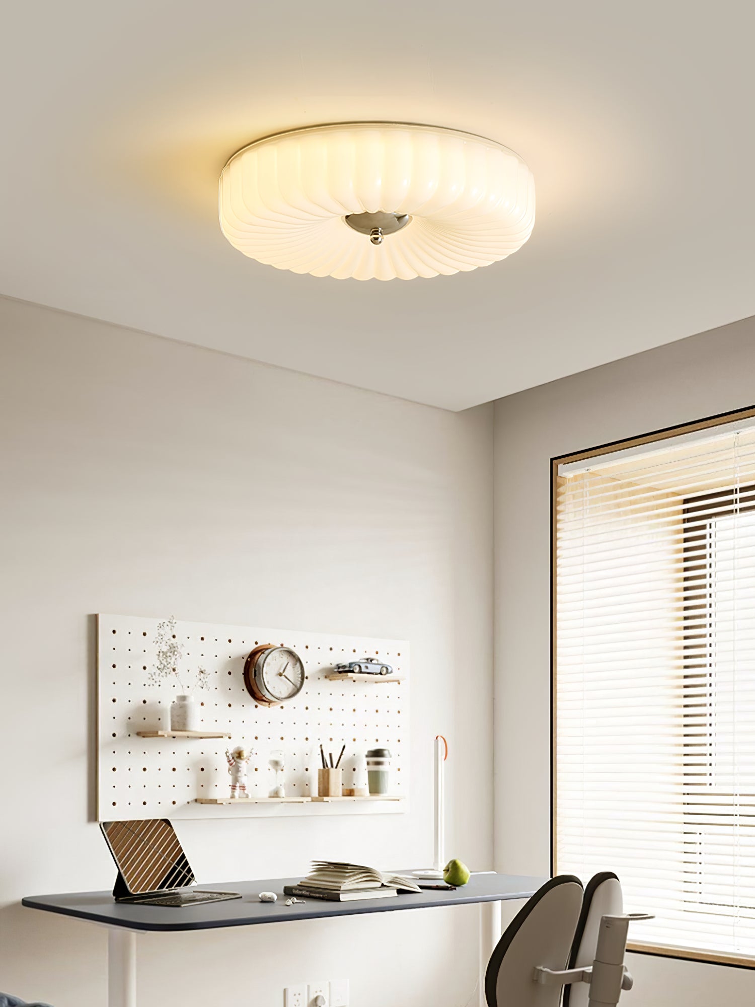 Wave-Shaped Glass Shade Ceiling Light - Chrome Accents Fixture