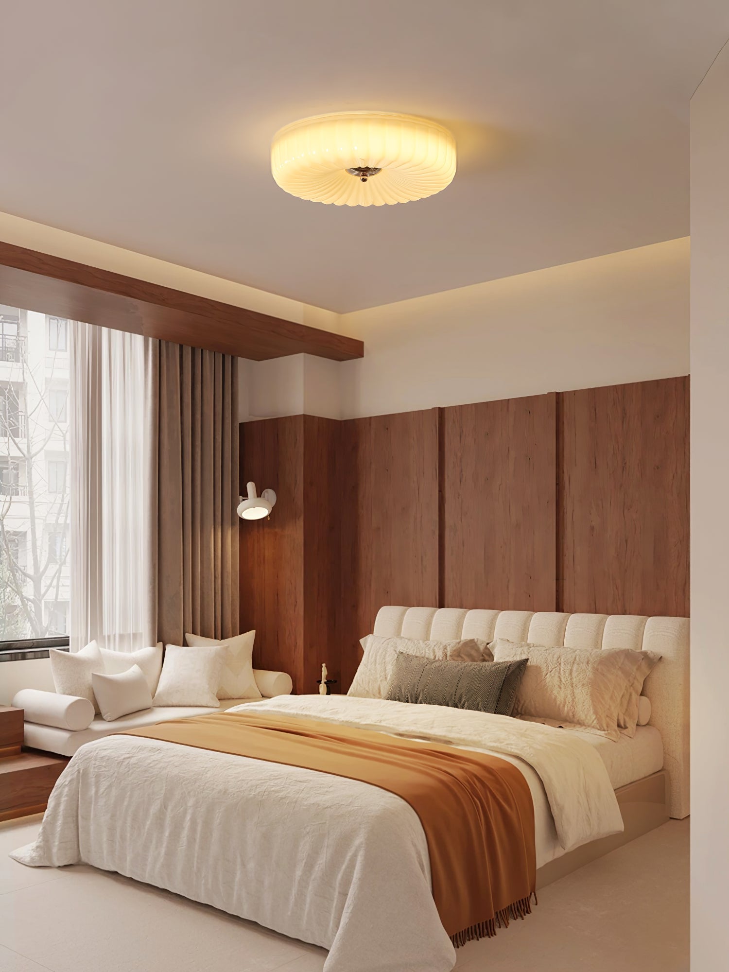 Wave-Shaped Glass Shade Ceiling Light - Chrome Accents Fixture