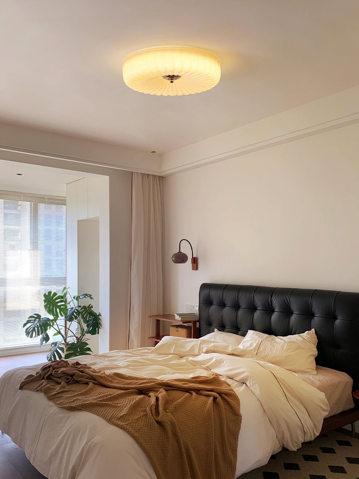 Wave-Shaped Glass Shade Ceiling Light - Chrome Accents Fixture