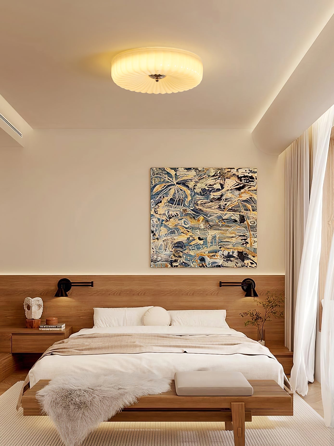 Wave-Shaped Glass Shade Ceiling Light - Chrome Accents Fixture