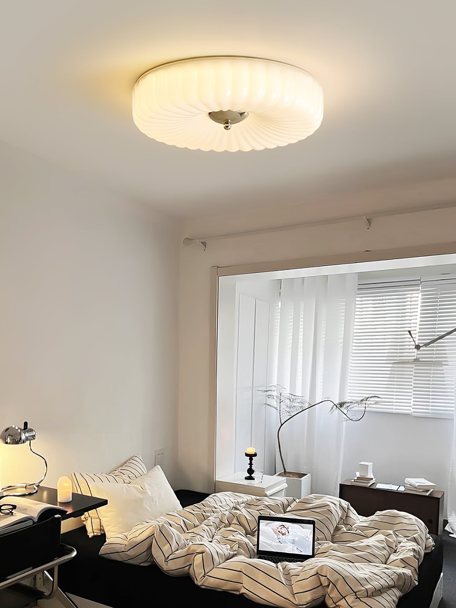 Wave-Shaped Glass Shade Ceiling Light - Chrome Accents Fixture
