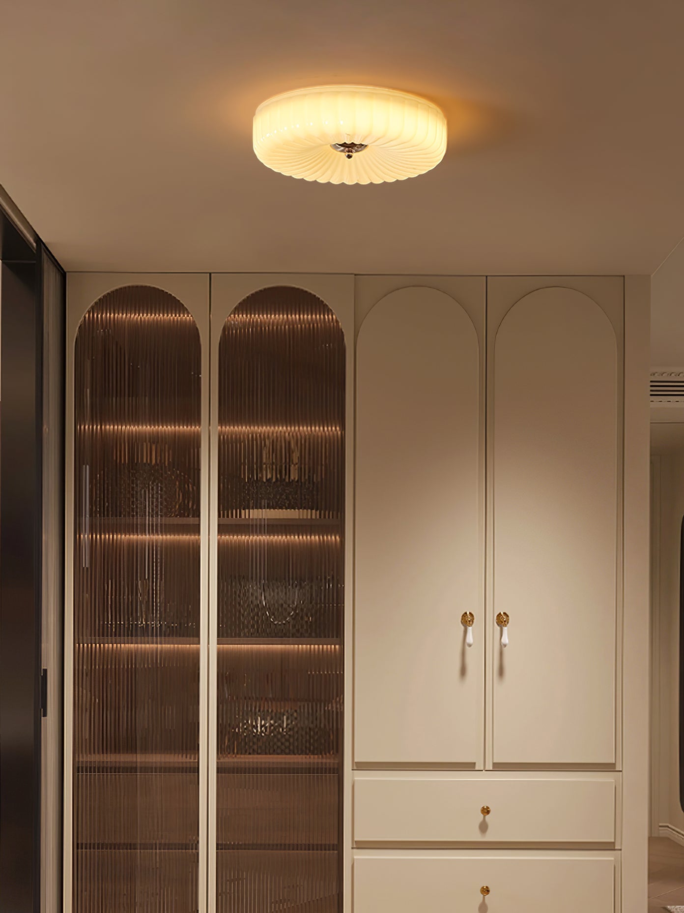 Wave-Shaped Glass Shade Ceiling Light - Chrome Accents Fixture