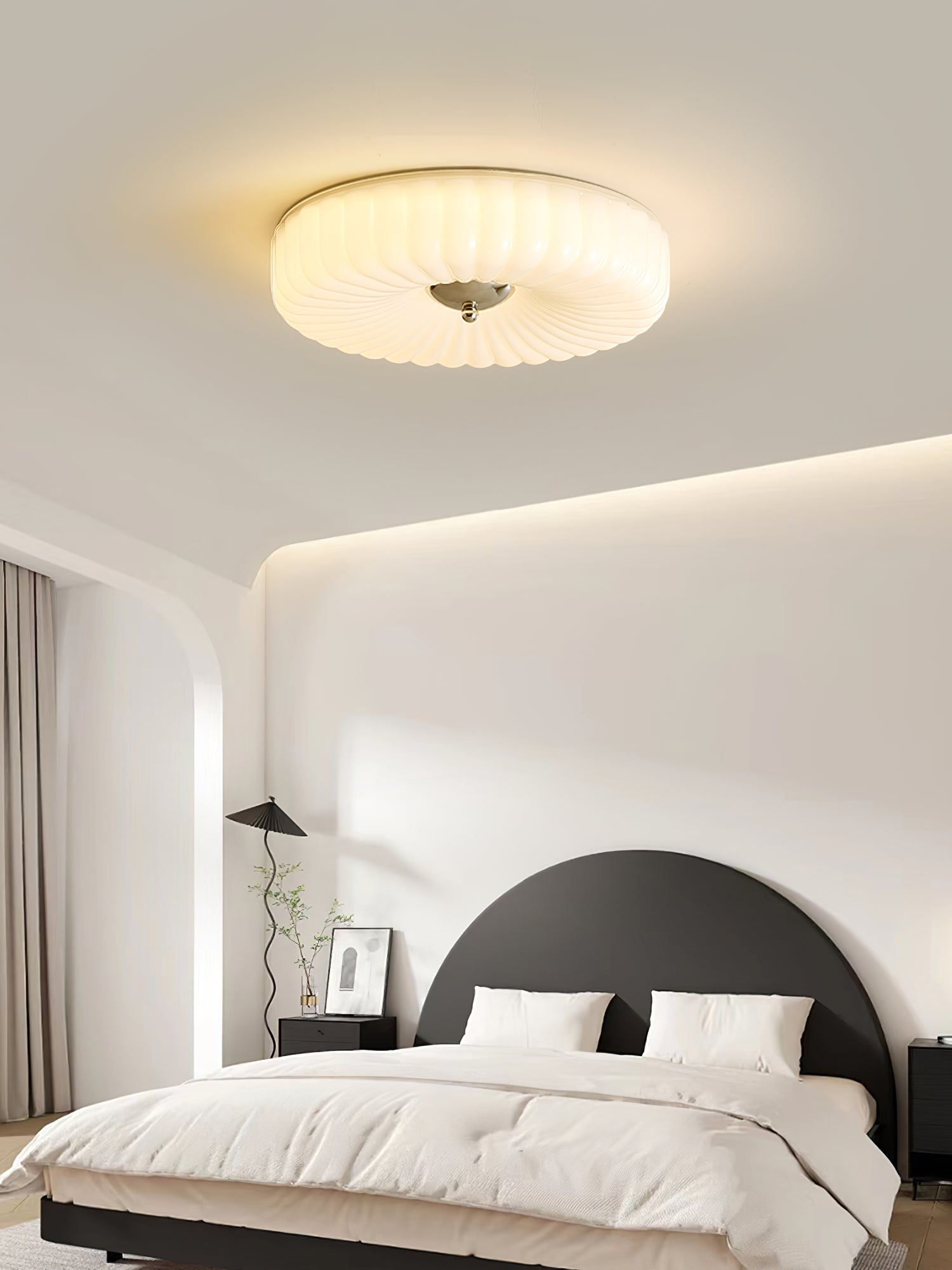 Wave-Shaped Glass Shade Ceiling Light - Chrome Accents Fixture