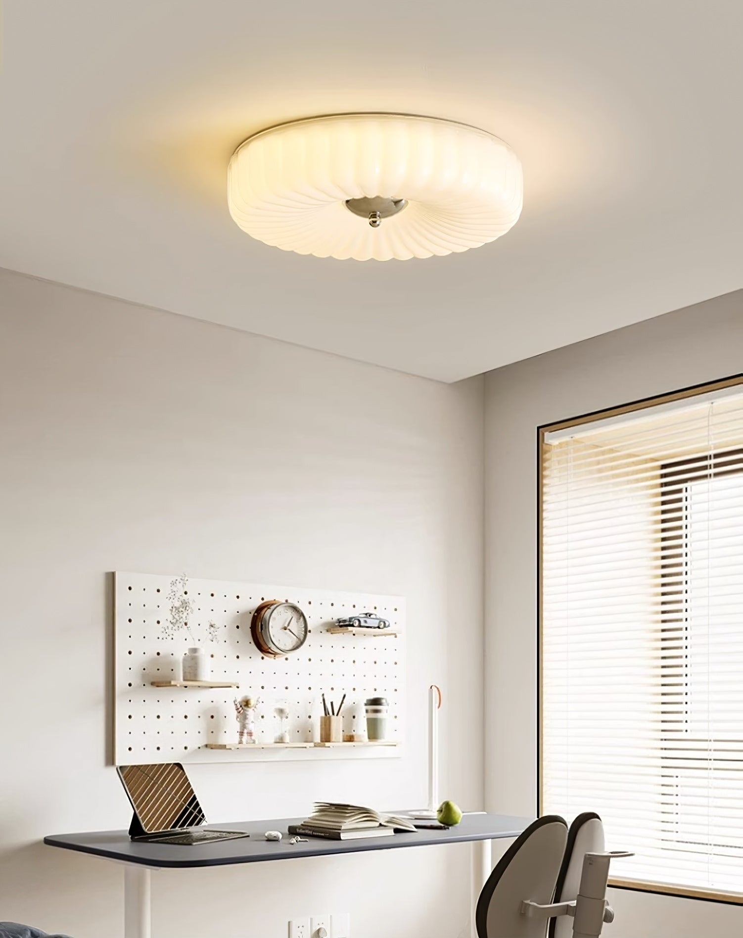 Wave-Shaped Glass Shade Ceiling Light - Chrome Accents Fixture