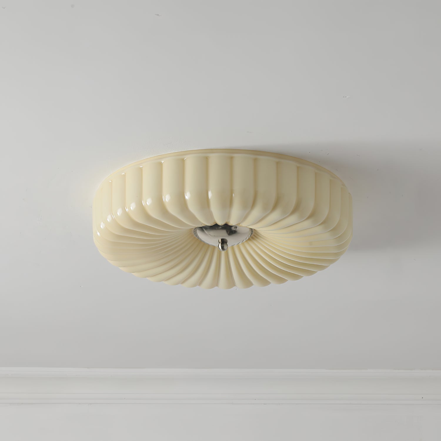 Wave-Shaped Glass Shade Ceiling Light - Chrome Accents Fixture