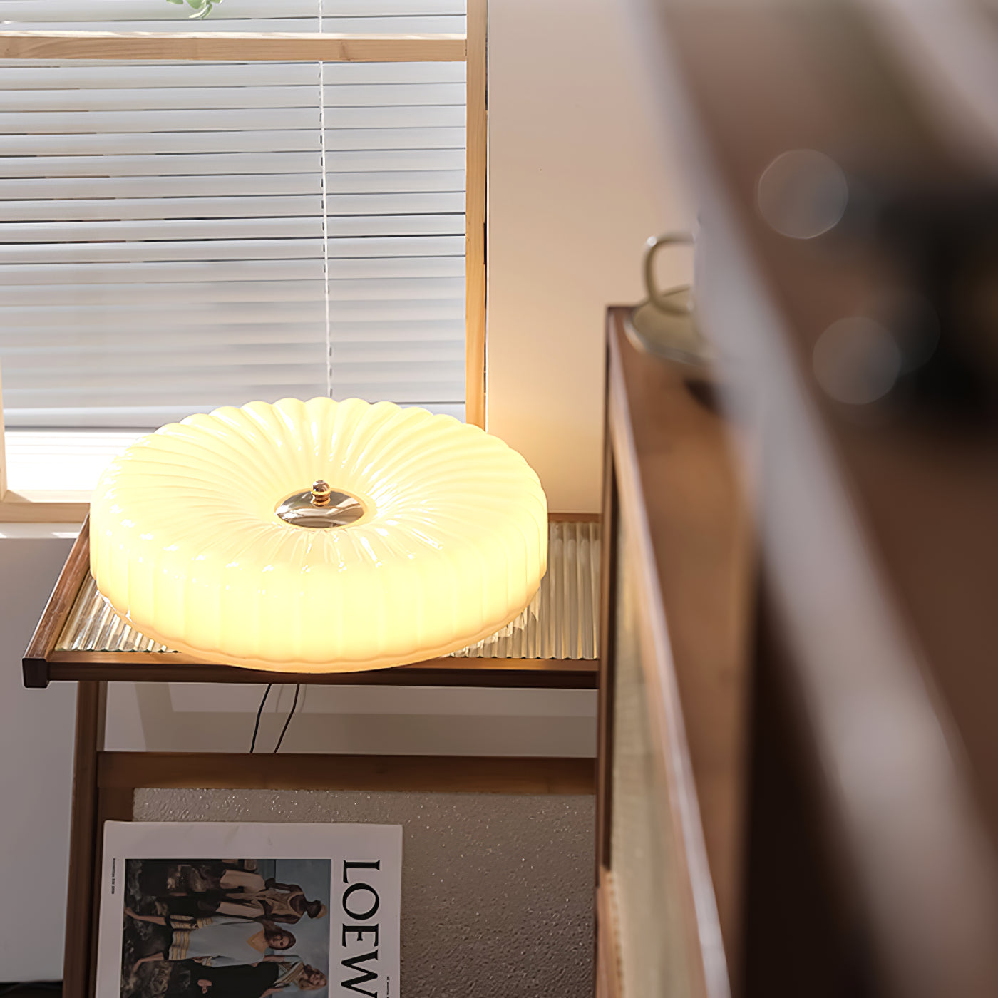 Wave-Shaped Glass Shade Ceiling Light - Chrome Accents Fixture