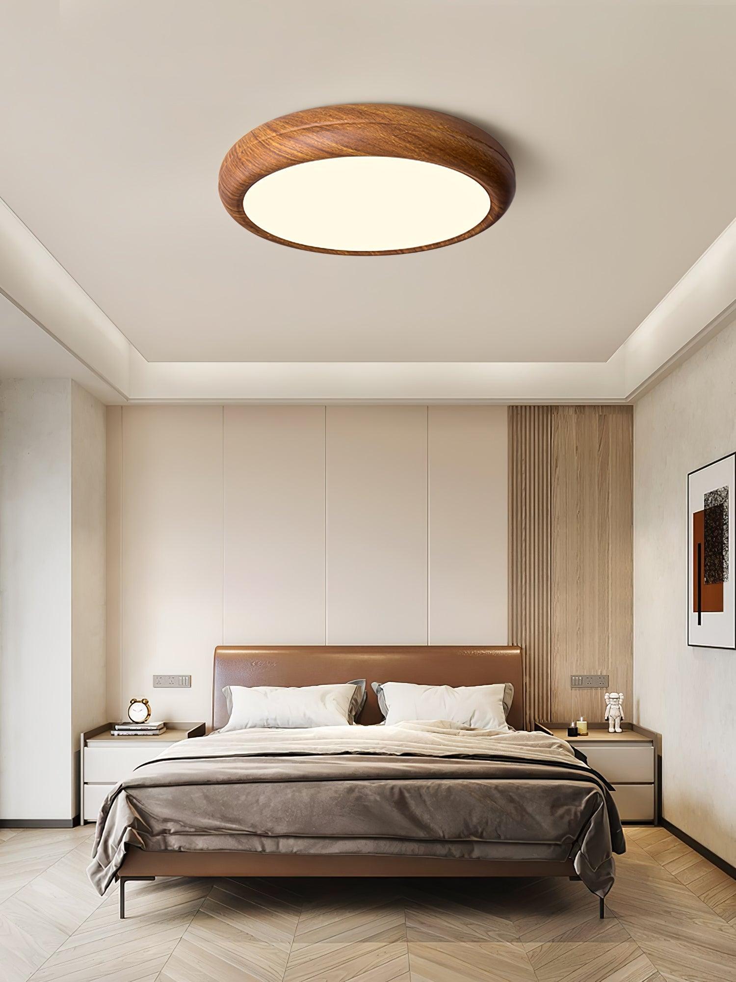 Mid-Century Round Ceiling Light | Wood Design Ceiling Lamp