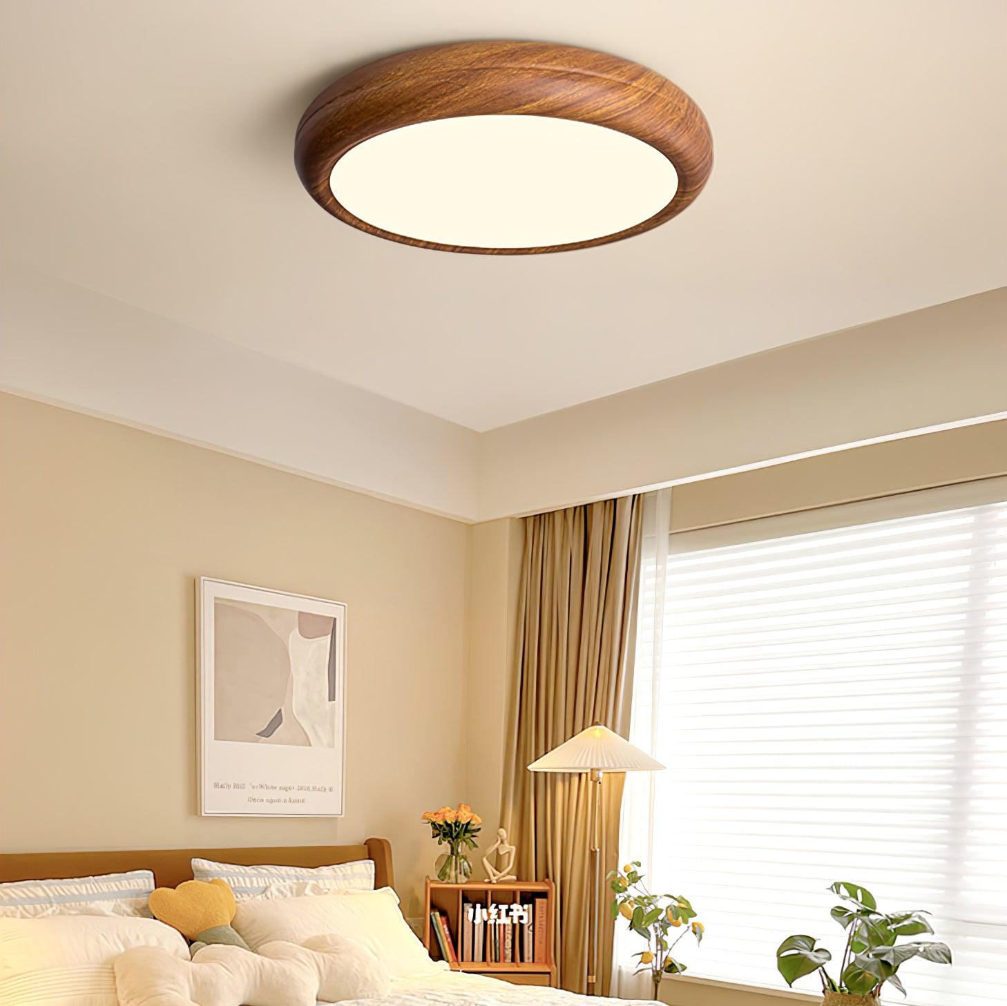 Mid-Century Round Ceiling Light | Wood Design Ceiling Lamp