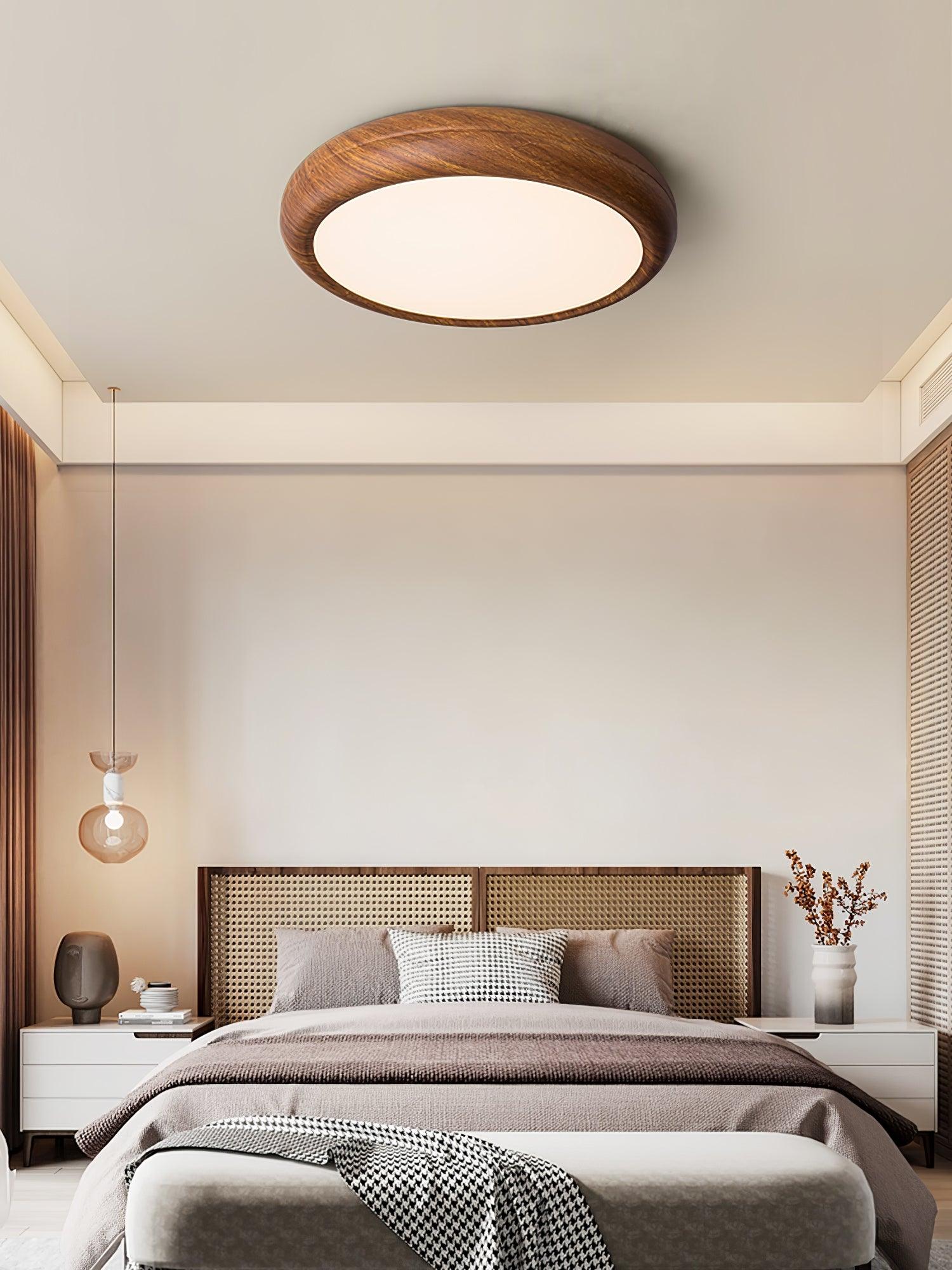 Mid-Century Round Ceiling Light | Wood Design Ceiling Lamp