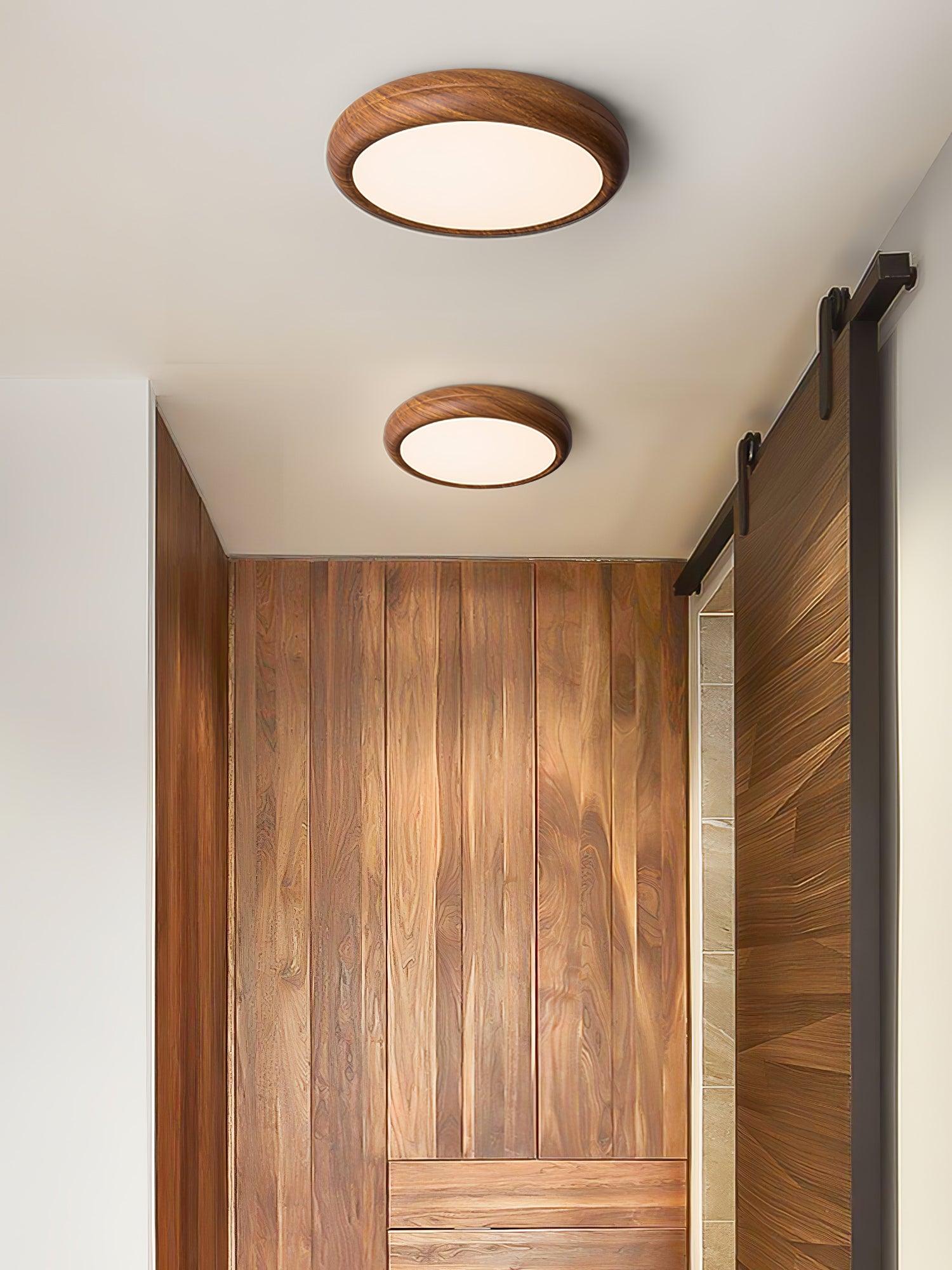 Mid-Century Round Ceiling Light | Wood Design Ceiling Lamp