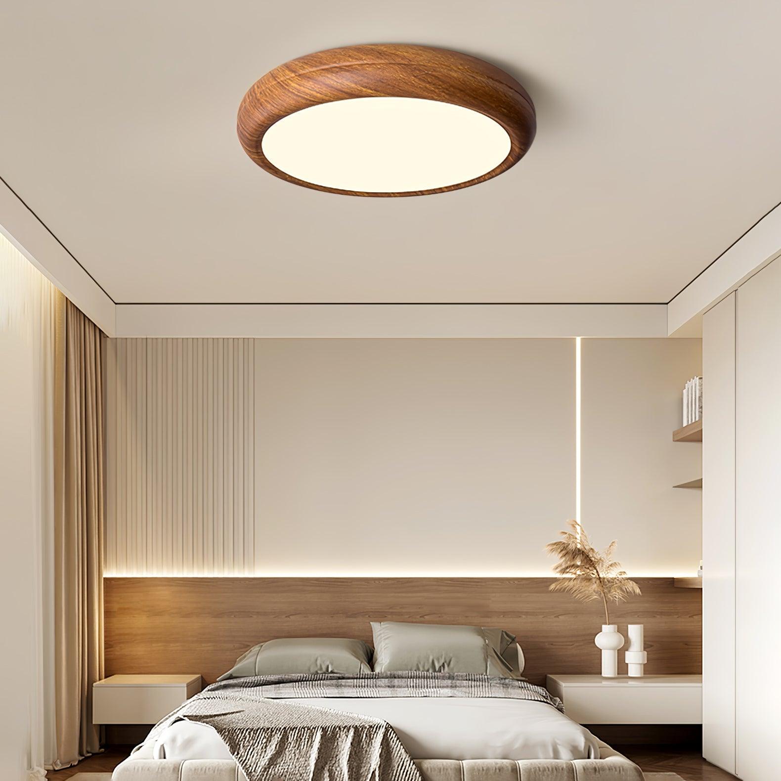 Mid-Century Round Ceiling Light | Wood Design Ceiling Lamp