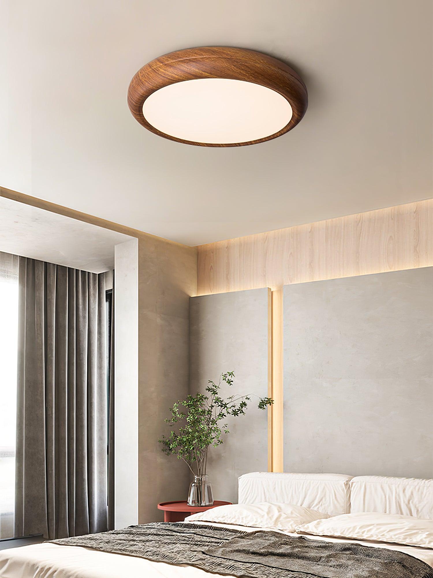 Mid-Century Round Ceiling Light | Wood Design Ceiling Lamp