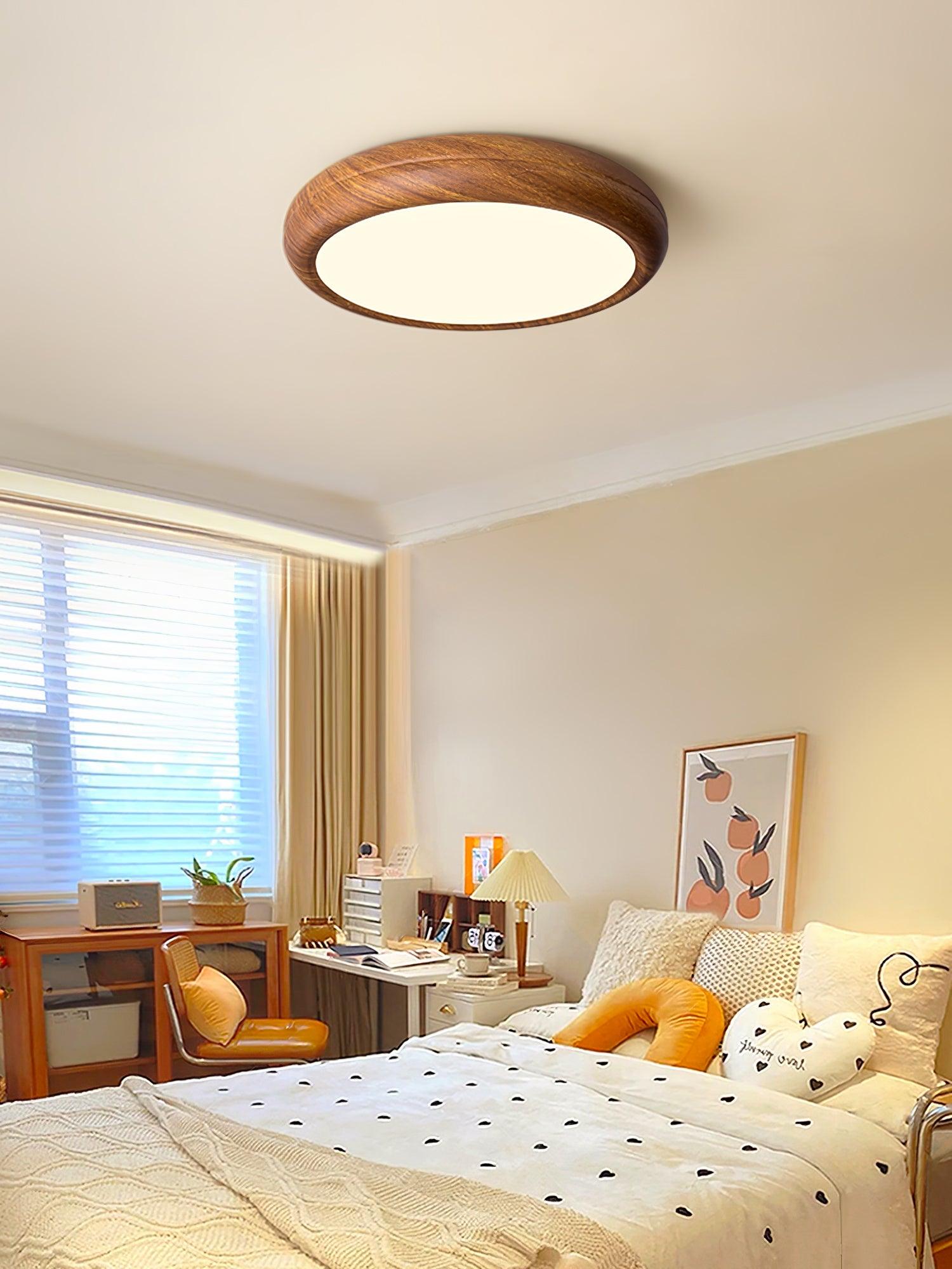 Mid-Century Round Ceiling Light | Wood Design Ceiling Lamp
