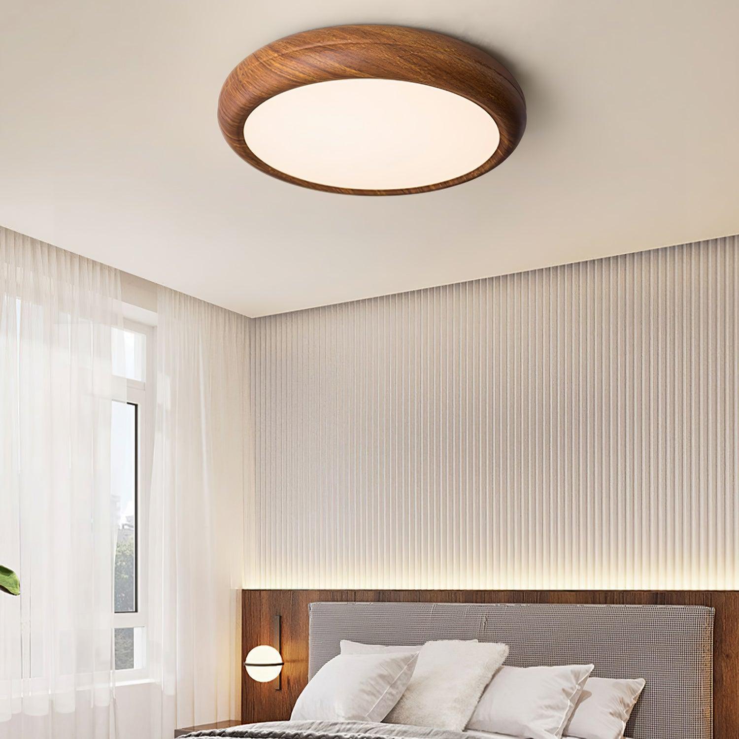 Mid-Century Round Ceiling Light | Wood Design Ceiling Lamp