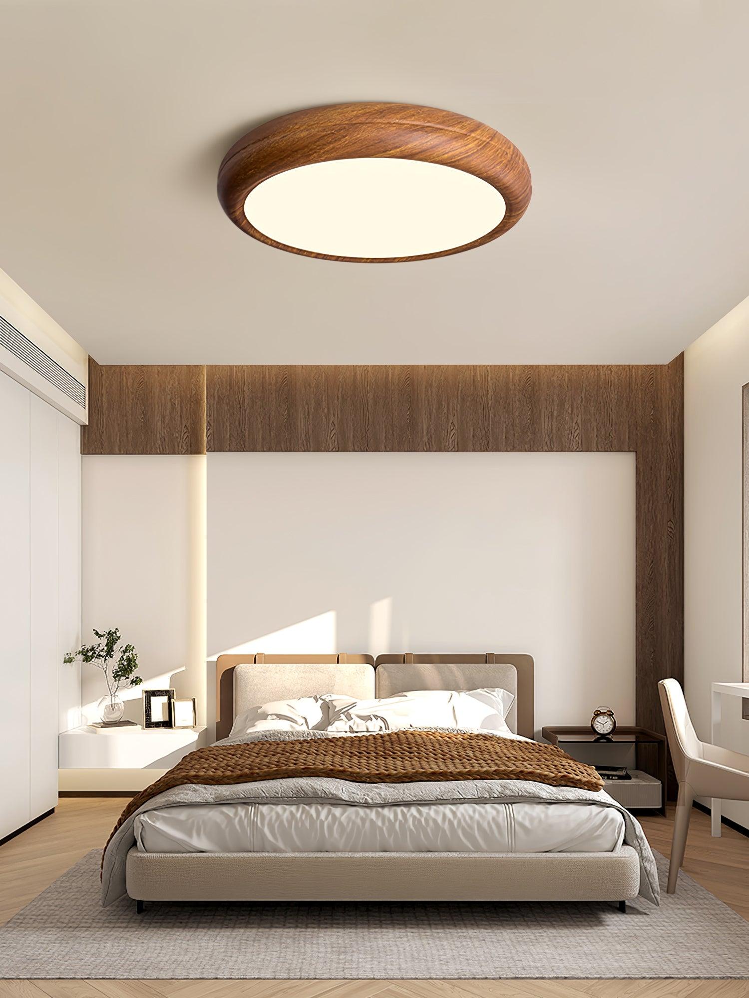 Mid-Century Round Ceiling Light | Wood Design Ceiling Lamp